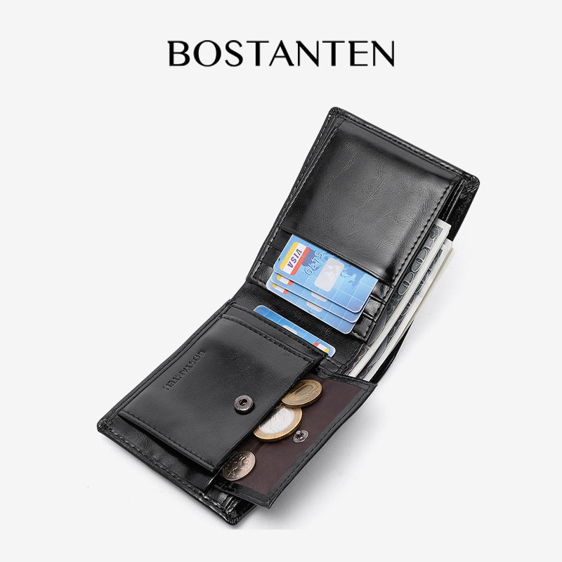 BOSTANTEN Men's Wallet Coin zipper PU leather Trifold