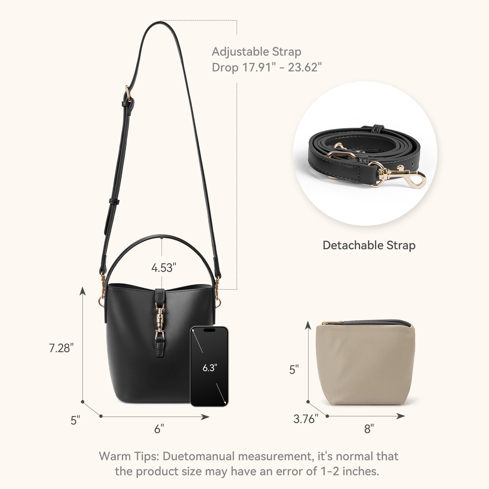 Harper Jones Bucket Shoulder Bag – Gold Clasp Crossbody