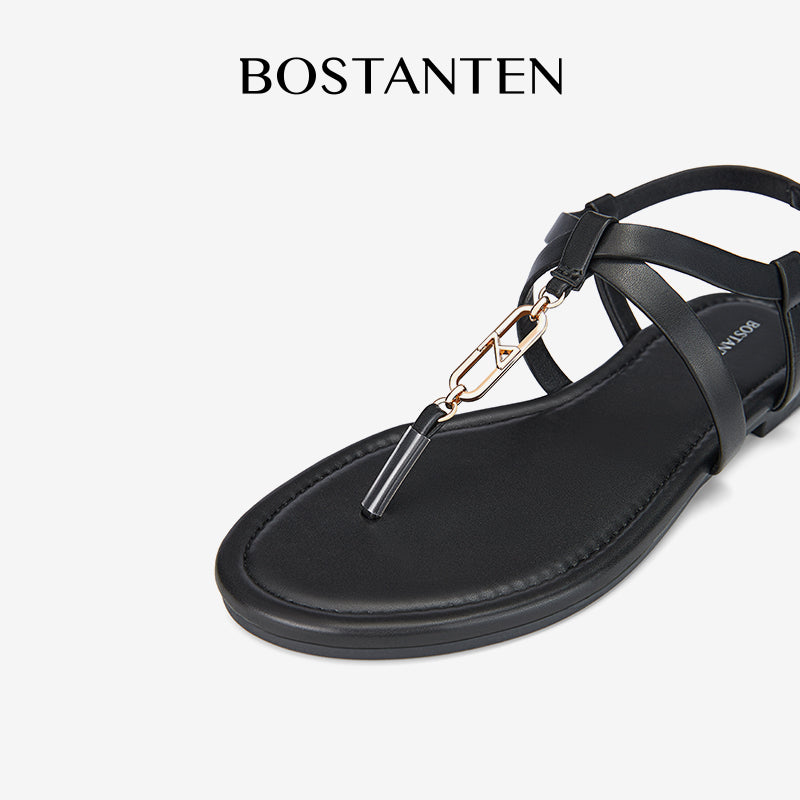 [New Arrival|Bostanten Sandals Women's Sandals Shoes T-shaped with small metal buckle
