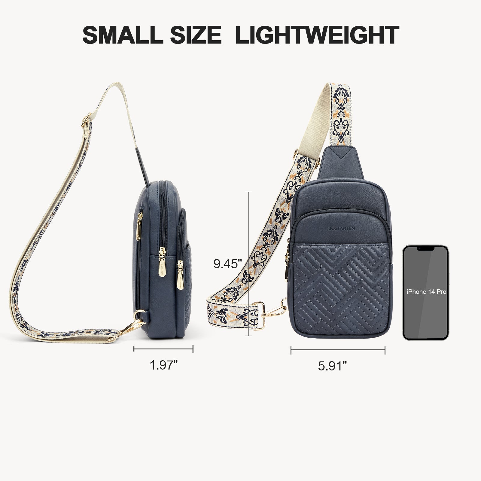 Aurora Chevron Quilted Embroidered Strap Sling Bag