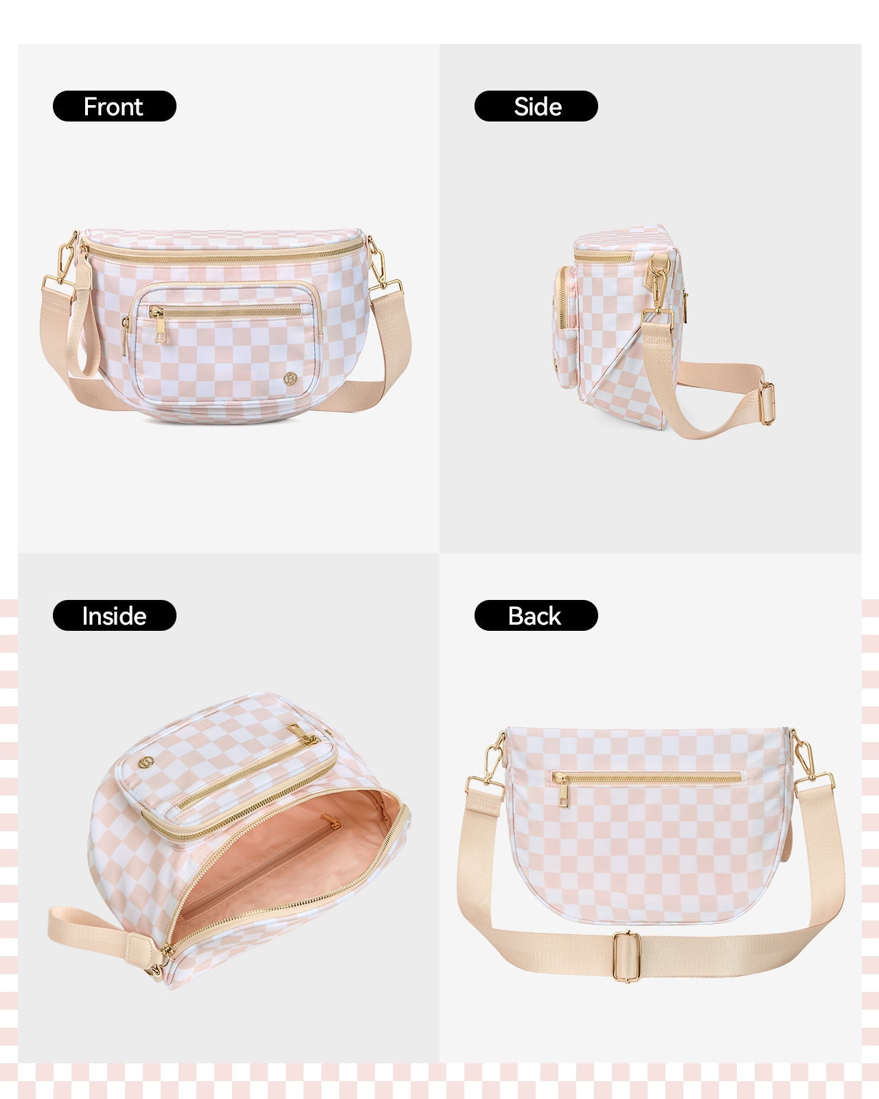 NOVA Checkered Leather Bum & Crossbody Bag – RFID Protected