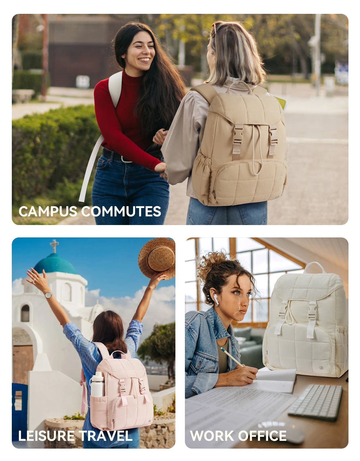AVE 15.6 Inch Taslan Quilted Lightweight Laptop Backpack