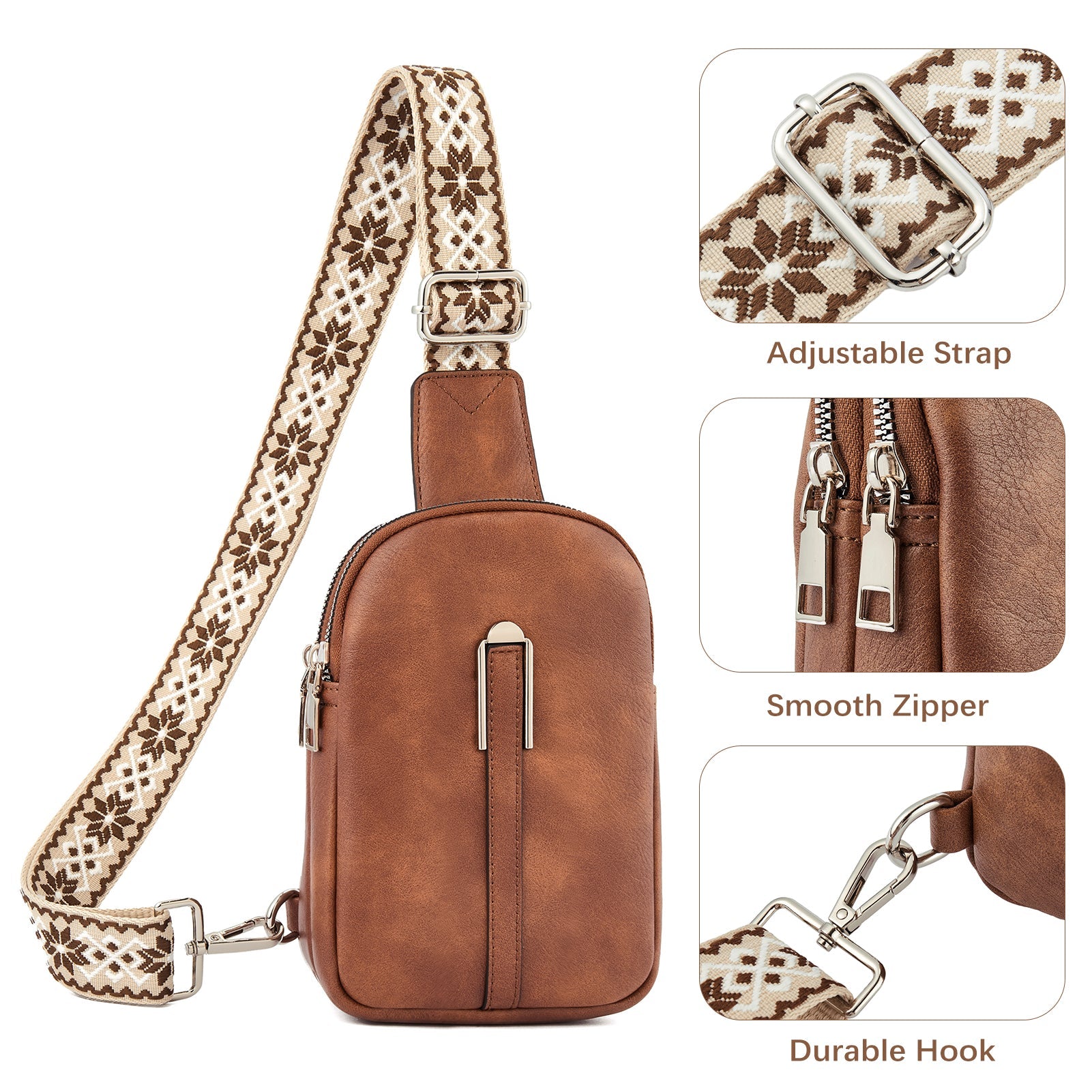 Aurora Adjustable Embroidered Shoulder Strap Crossbody Bag for Women