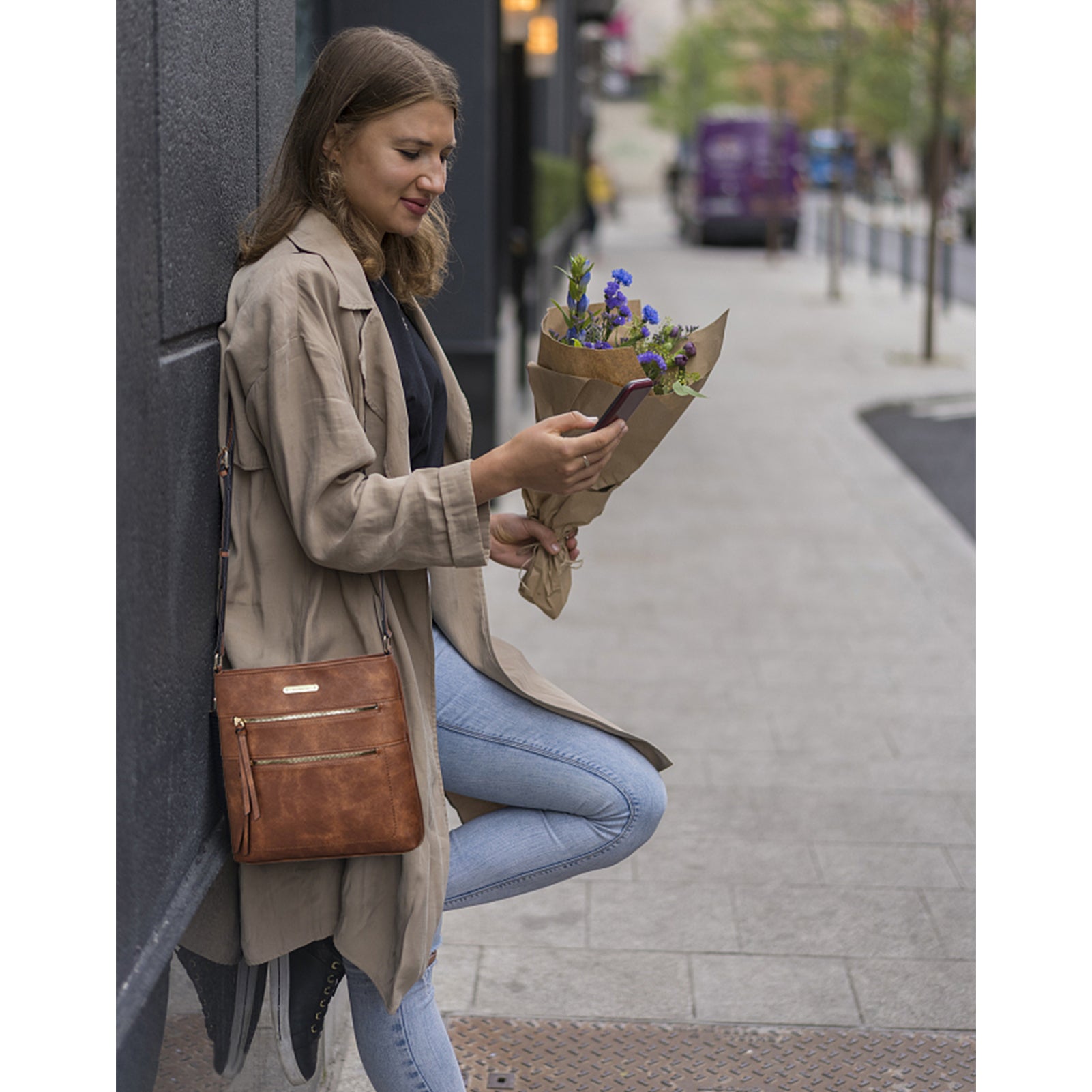 Lotty Chic and Versatile Vegan Leather Casual Satchel Bag - Crossbody Shoulder Bag Purse