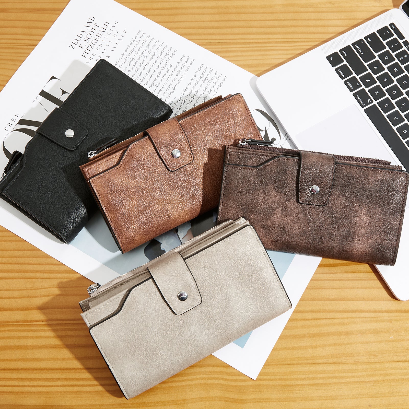 BOSTANTEN Womens Wallet Leather Wallets Large Capacity Cash Cluth Purses Coffee Rough Grain