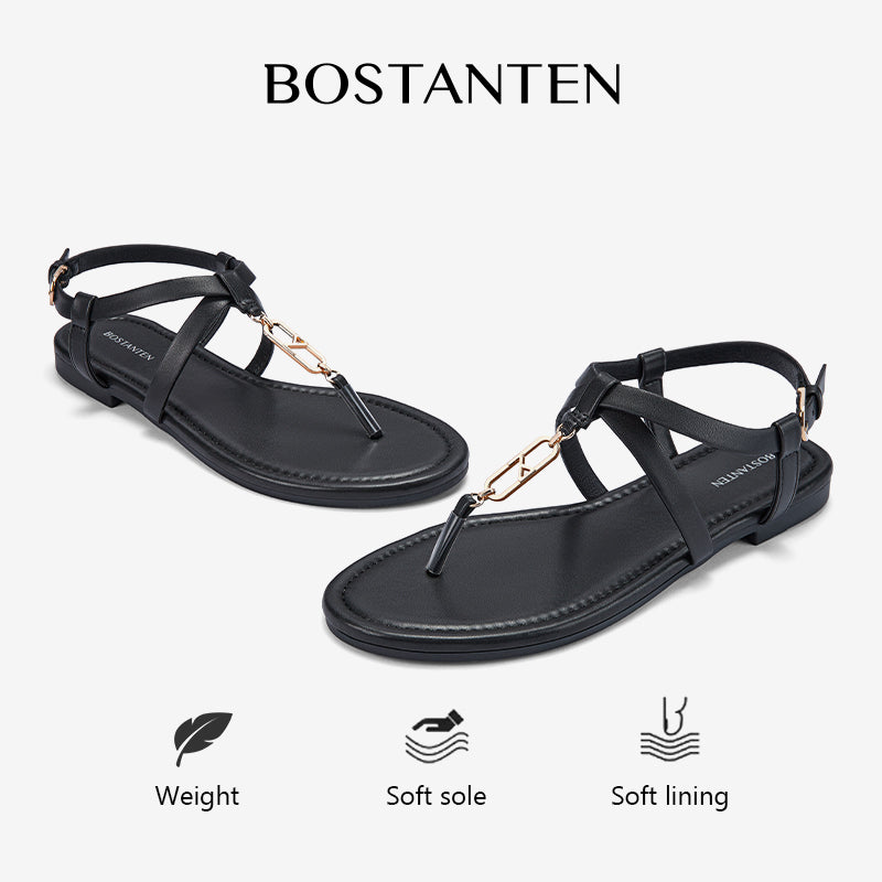 [New Arrival|Bostanten Sandals Women's Sandals Shoes T-shaped with small metal buckle