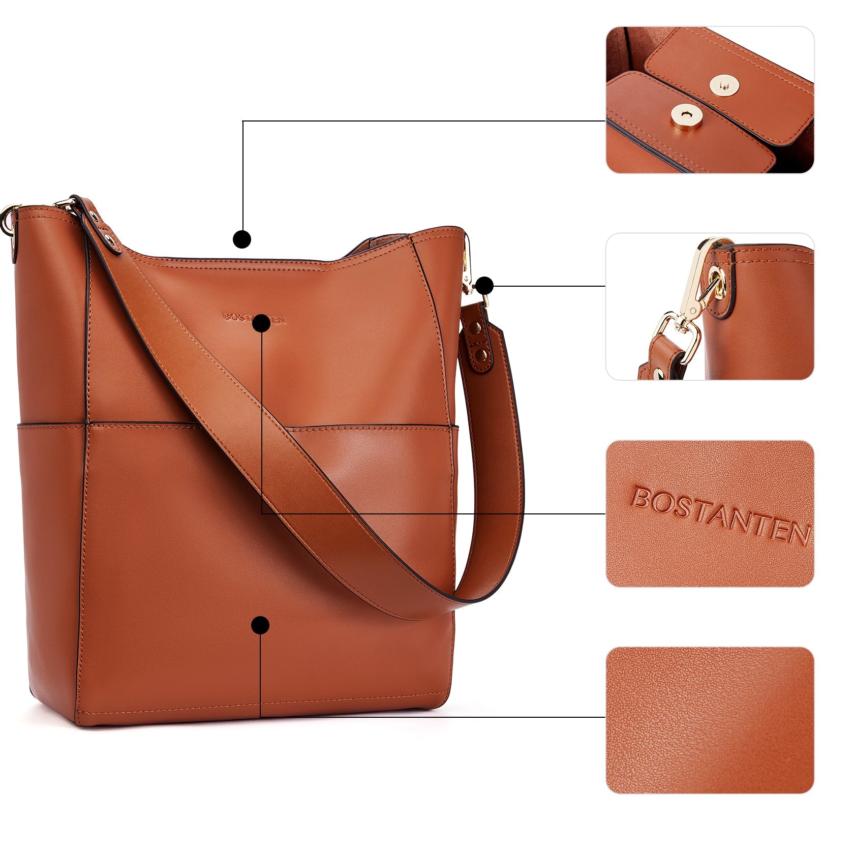 Lotty Genuine Leather Bucket Bag With 2 Shoulder Straps