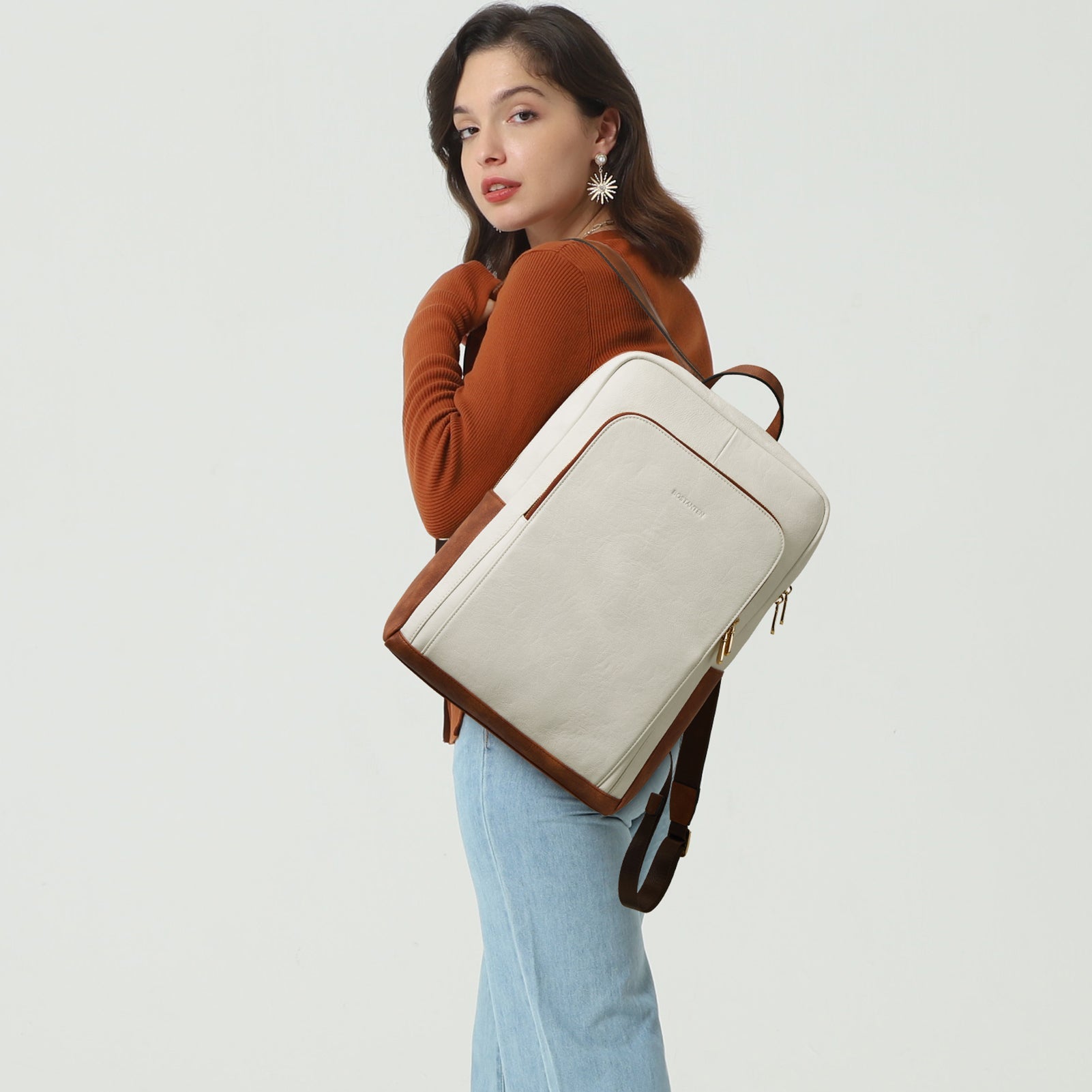 Baish Women Leather Laptop Backpack Travel Business Work Daypack