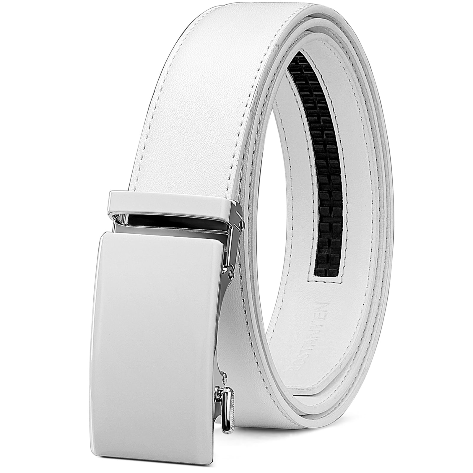 Leather Ratchet Dress Belt with Sliding Adjustable Buckle