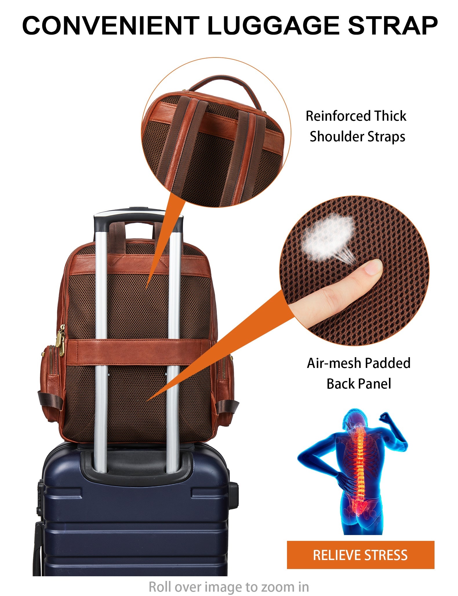 Men‘s Classic Leather Backpack with Multiple Pockets for Work