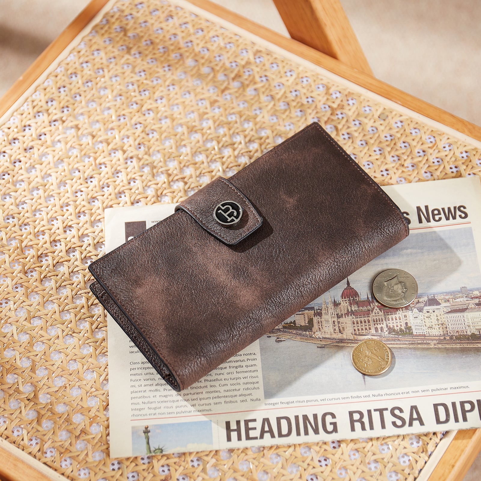 BOSTANTEN Womens Wallet Leather Wallets Large Capacity Cash Cluth Purses Coffee Rough Grain