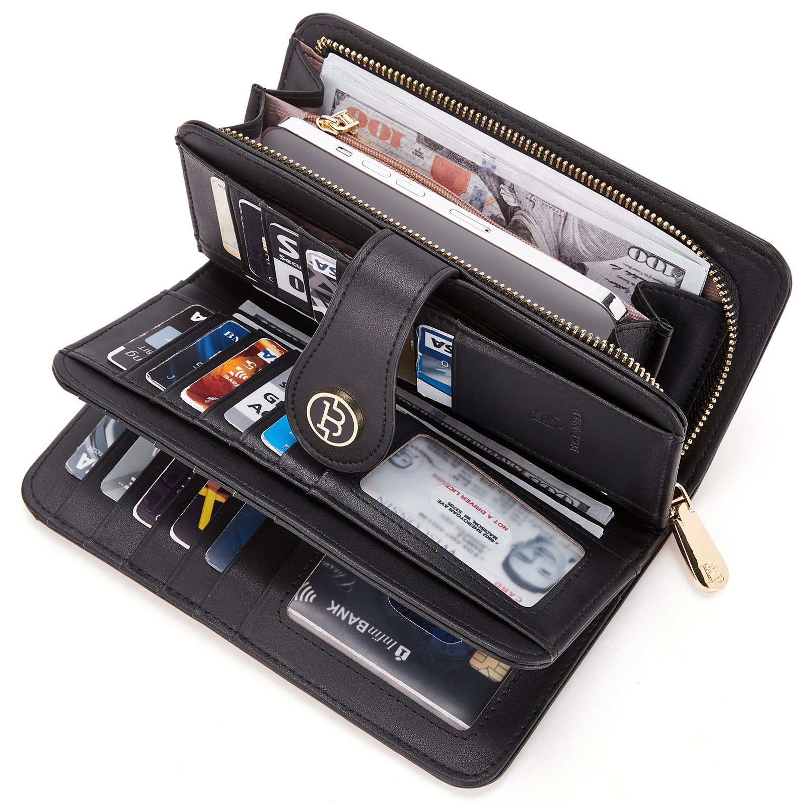BOSTANTEN Womens Wallet Genuine Leather Large Capacity Wristlet Clutch Purse Credit Card Holder with RFID Blocking