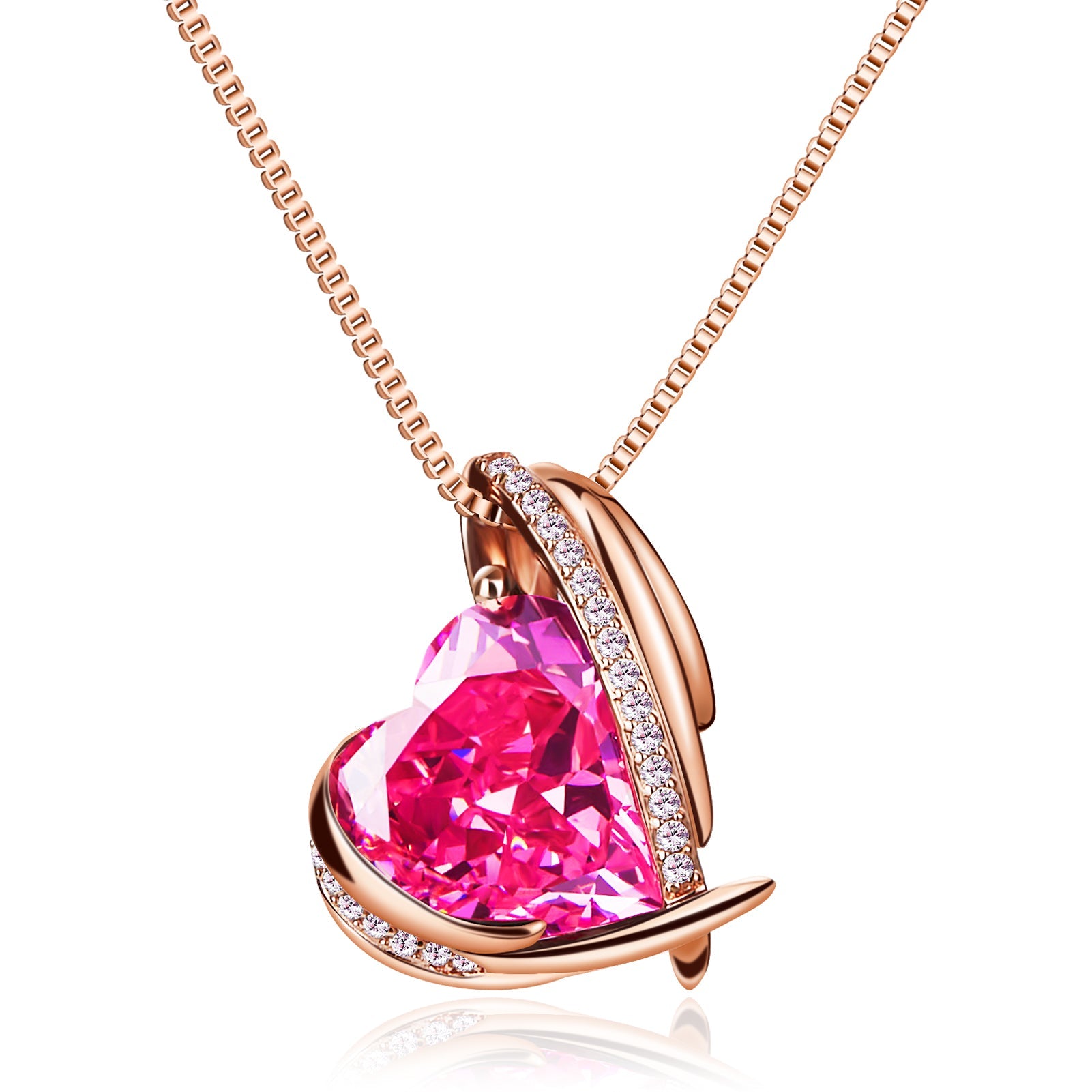 BOSTANTEN Rose Gold Plated Pendant Necklace with Birthstone Love Heart Crystal Jewelry Birthday Gifts for Women Mom Wife Girlfriend, 18"+2"