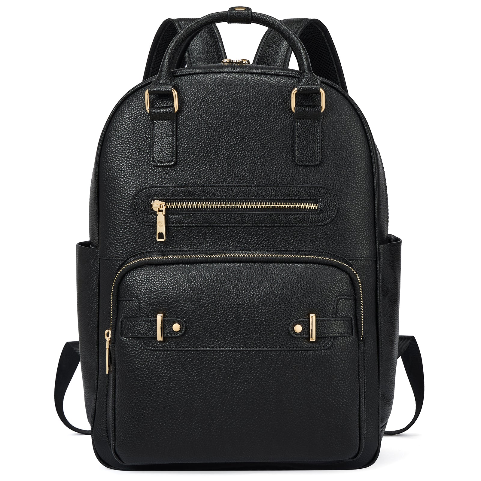 Smart Genuine Leather Laptop Backpack with Expandable Bottle Pocket