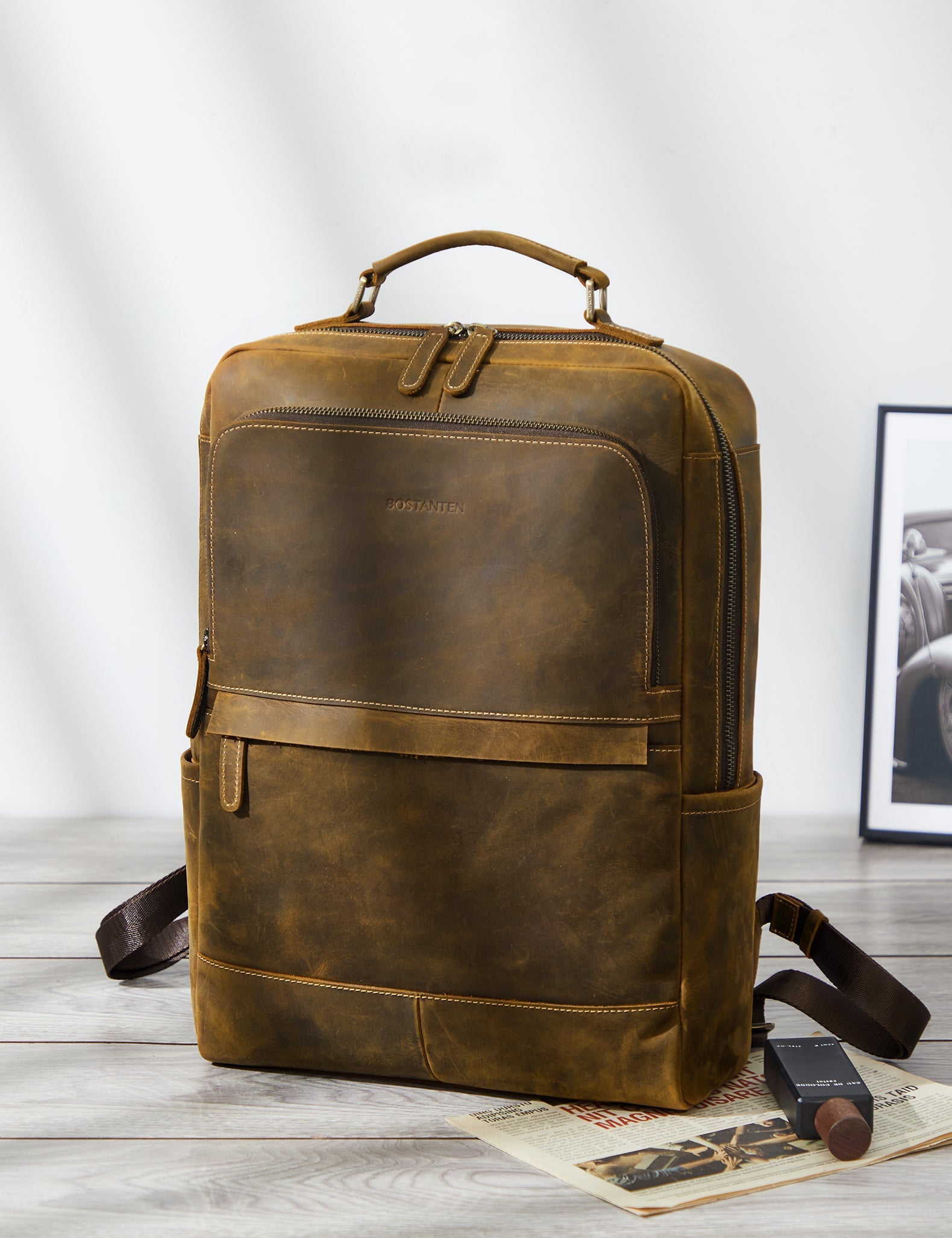 Men's Large Retro Business Backpack for 15.6-inch Laptops