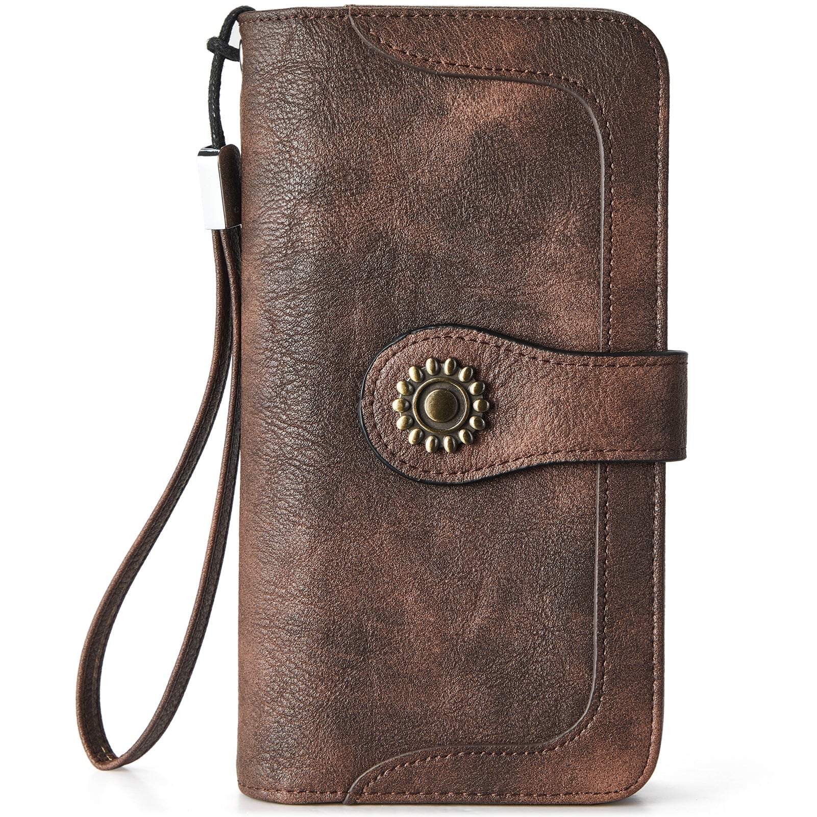 Lomy Sunflower Clasp Large Leather Wristlet Clutch For Women