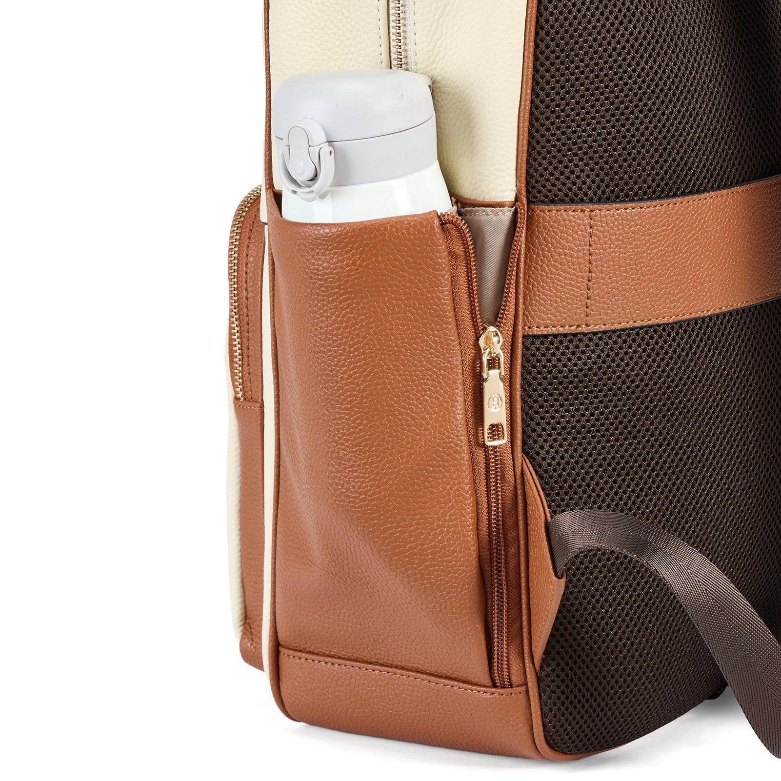 Smart Genuine Leather Laptop Backpack with Expandable Bottle Pocket