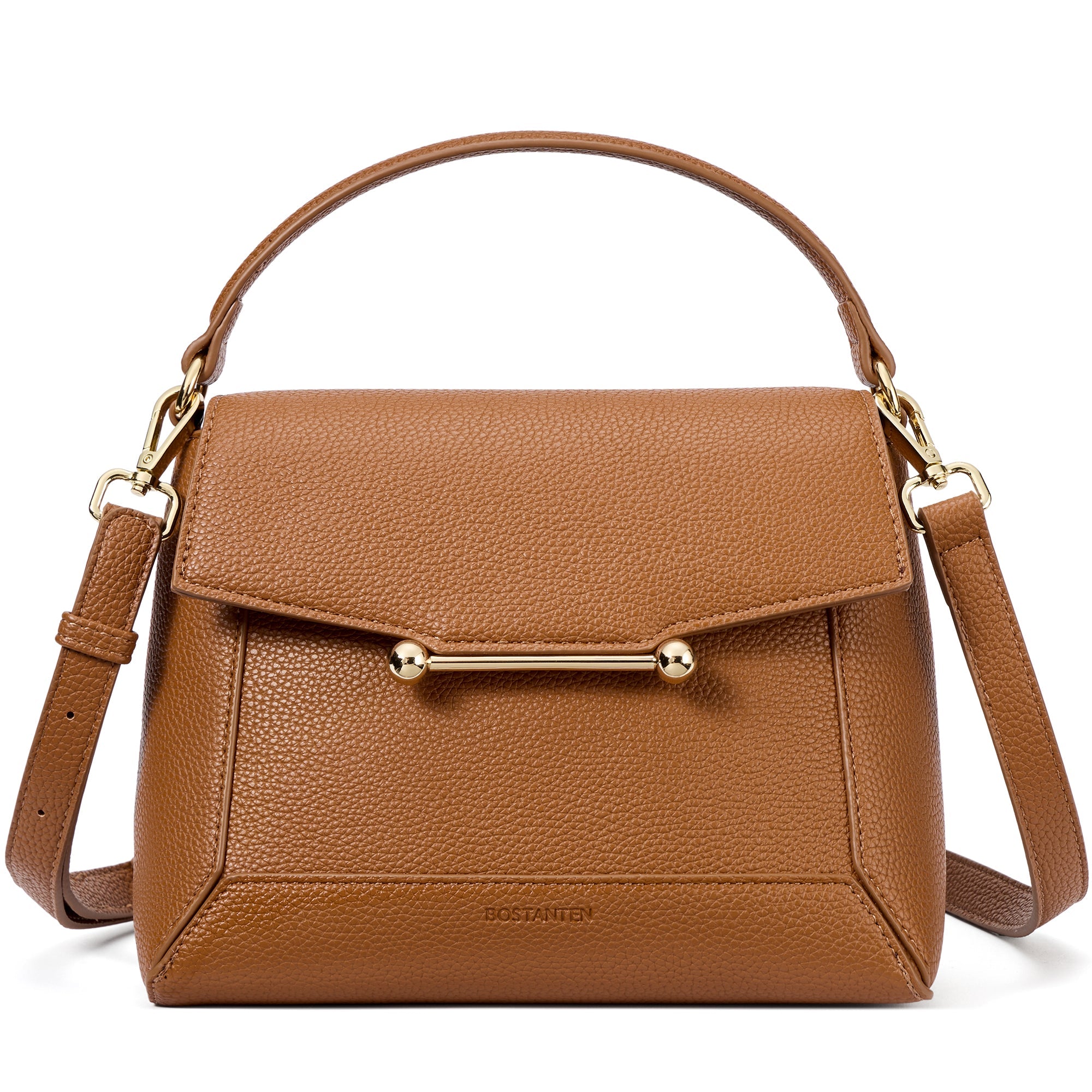 Nevin Small Top Handle Leather Crossbody Satchel with Flap