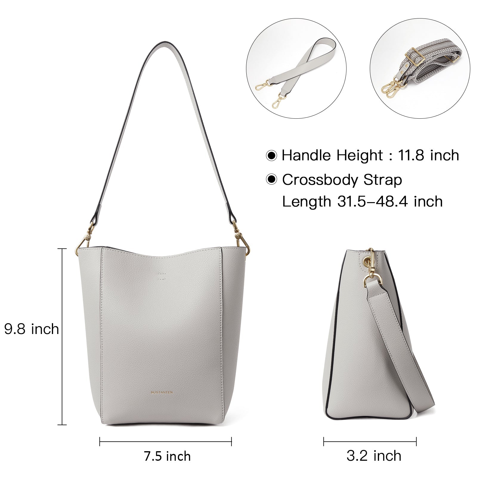 BOSTANTEN Leather Purses and Handbags for Women Designer Hobo Bucket Bag Fashion Small Crossbody Purses