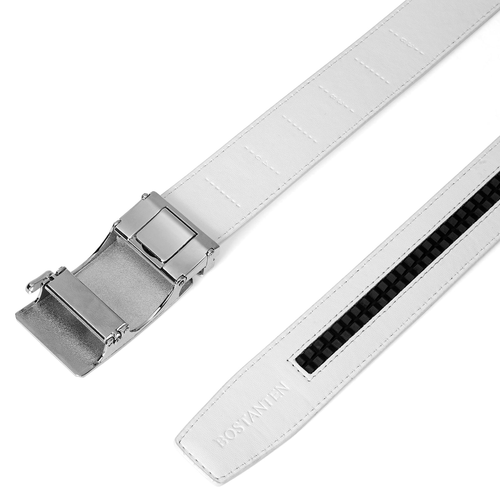 Leather Ratchet Dress Belt with Sliding Adjustable Buckle