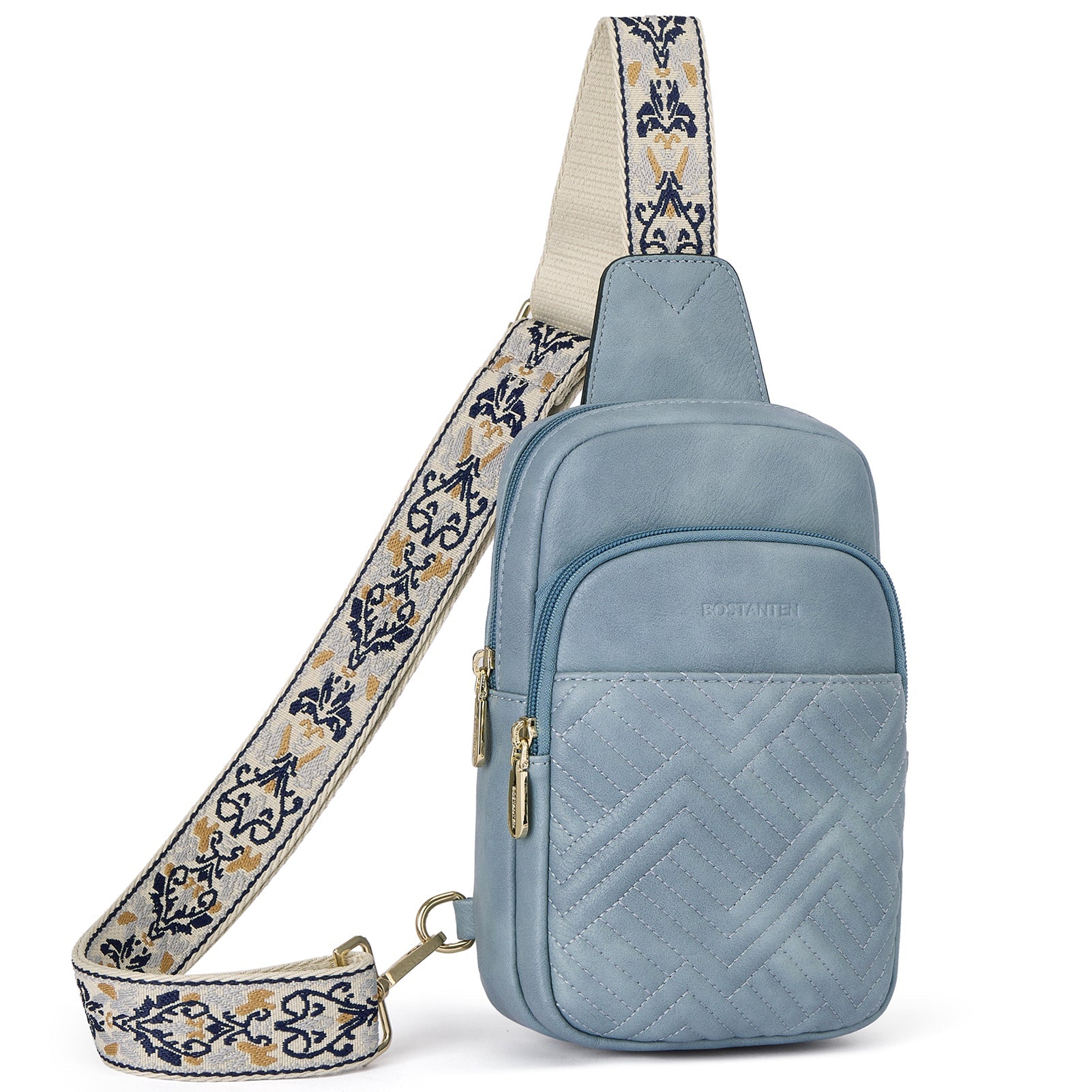 Aurora Chevron Quilted Embroidered Strap Sling Bag
