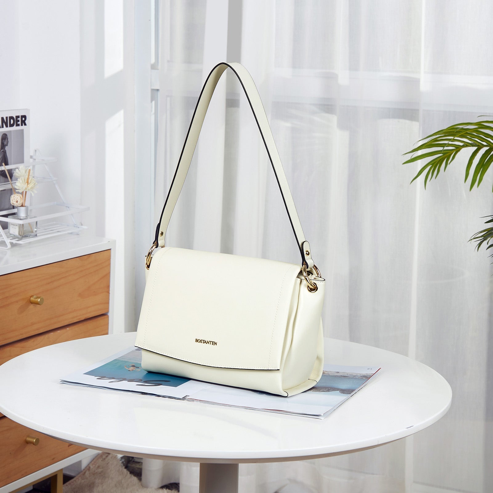 BOSTANTEN Leather Shouder Handbags Designer Women Purses Crossbody Bags with Triple Compartment