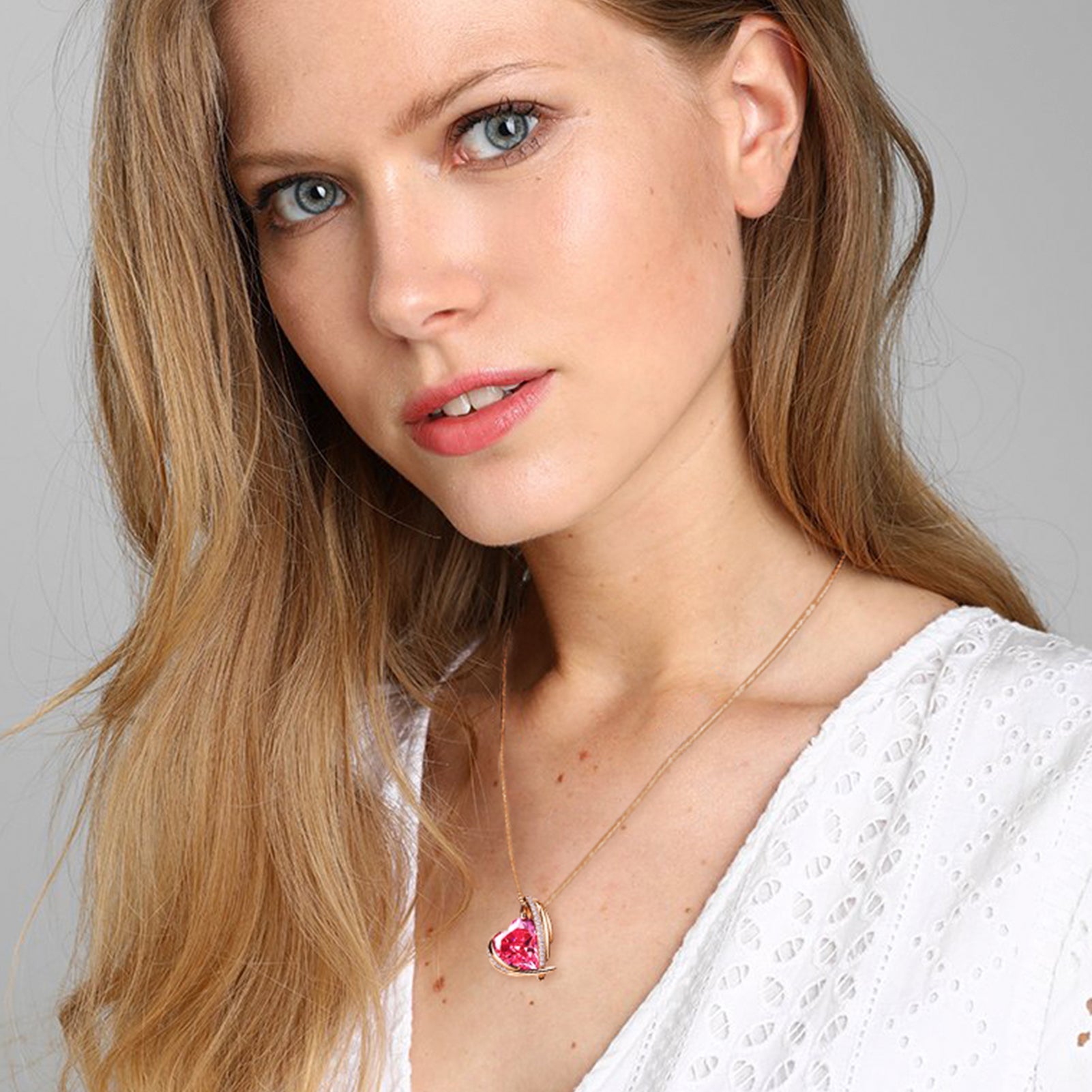 BOSTANTEN Rose Gold Plated Pendant Necklace with Birthstone Love Heart Crystal Jewelry Birthday Gifts for Women Mom Wife Girlfriend, 18"+2"