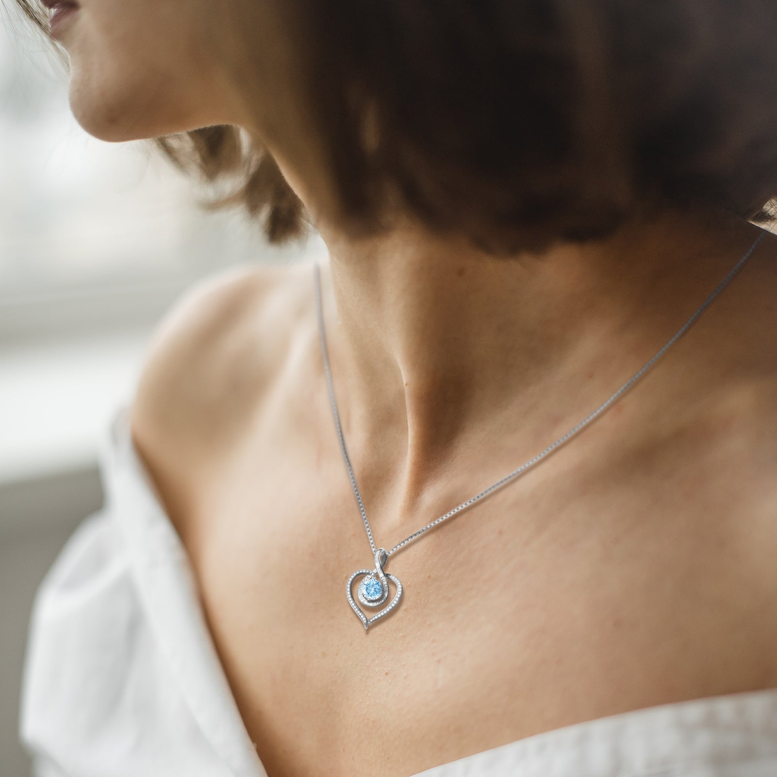 BOSTANTEN Love Heart Pendant Necklaces for Women Silver Rose Gold Tone Crystal Birthstone Birthday Jewelry Gifts for Women, 18"+2"