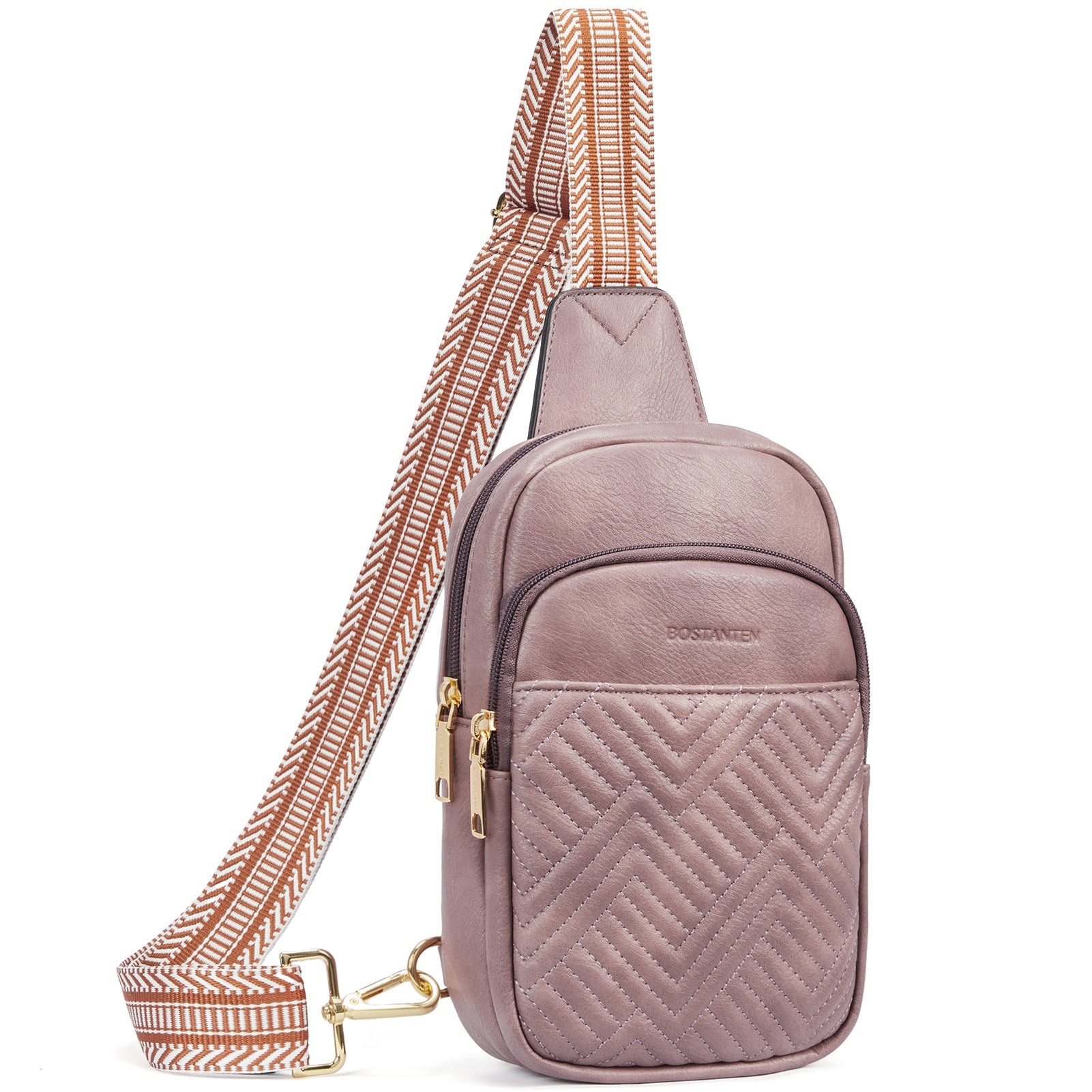Aurora Chevron Quilted Embroidered Strap Sling Bag