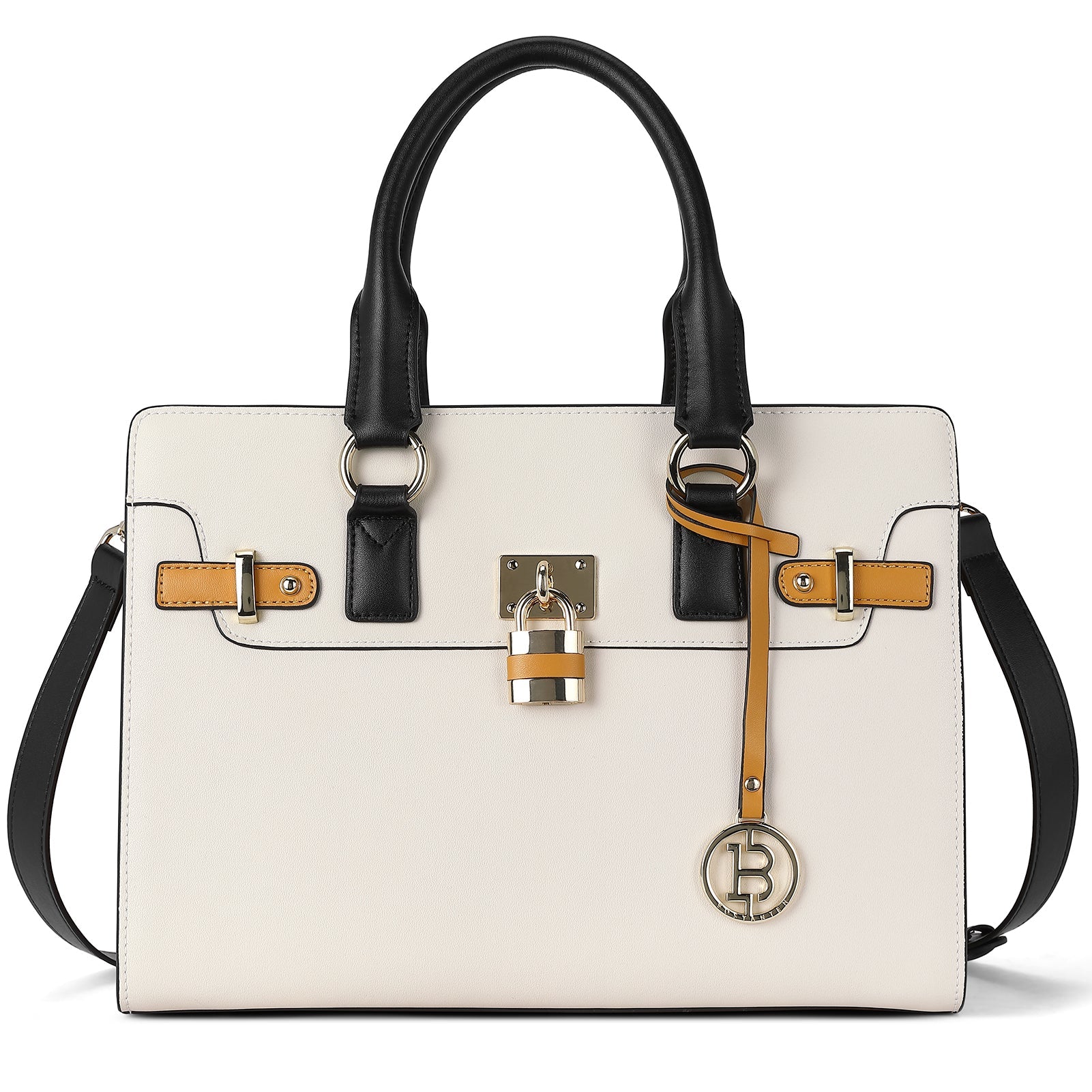 BOSTANTEN Women Leather Handbags Designer Satchel Purses Two-Tone Top Handle Work Shoulder Tote Bags