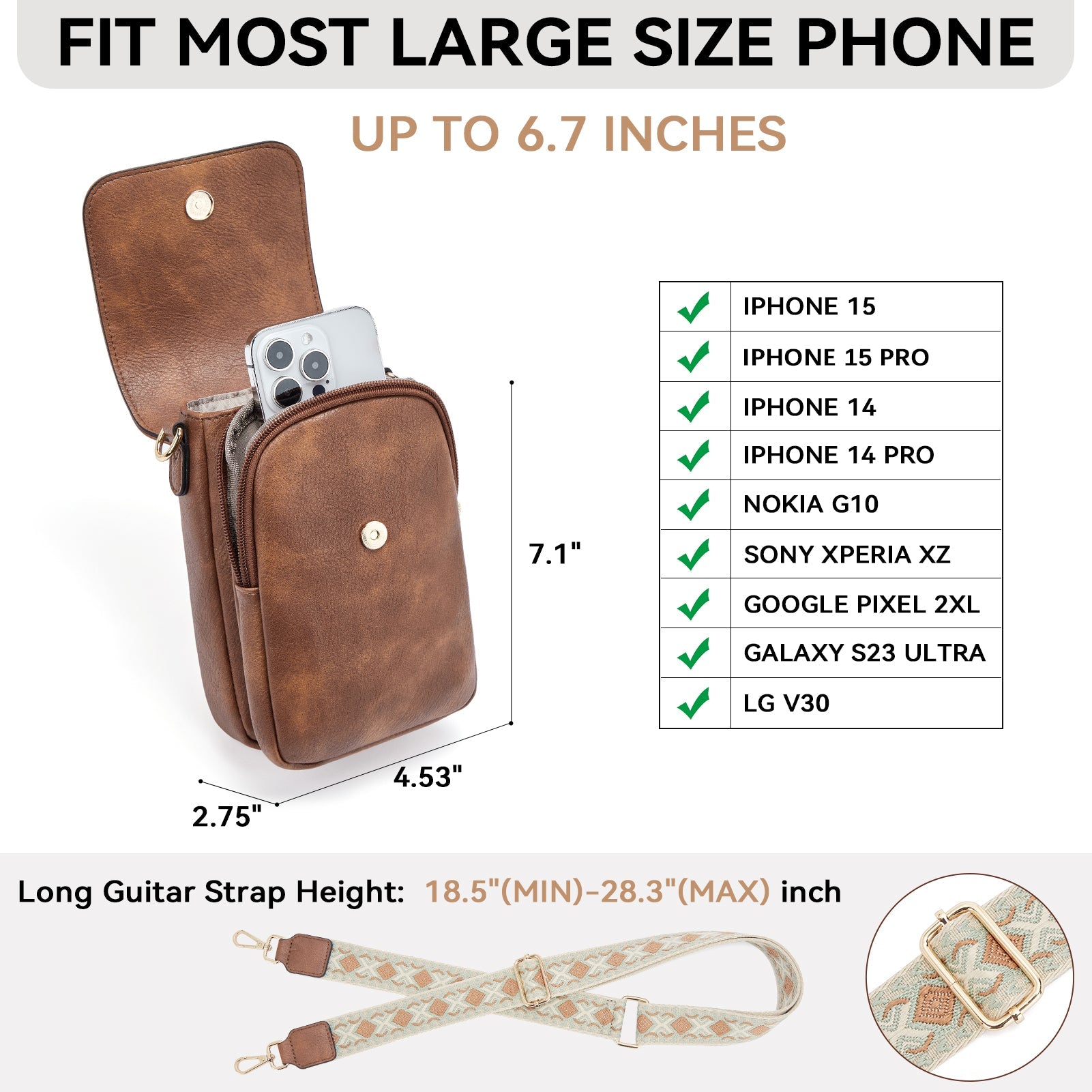 Phone Crossbody Bag – Diamond Pattern Strap