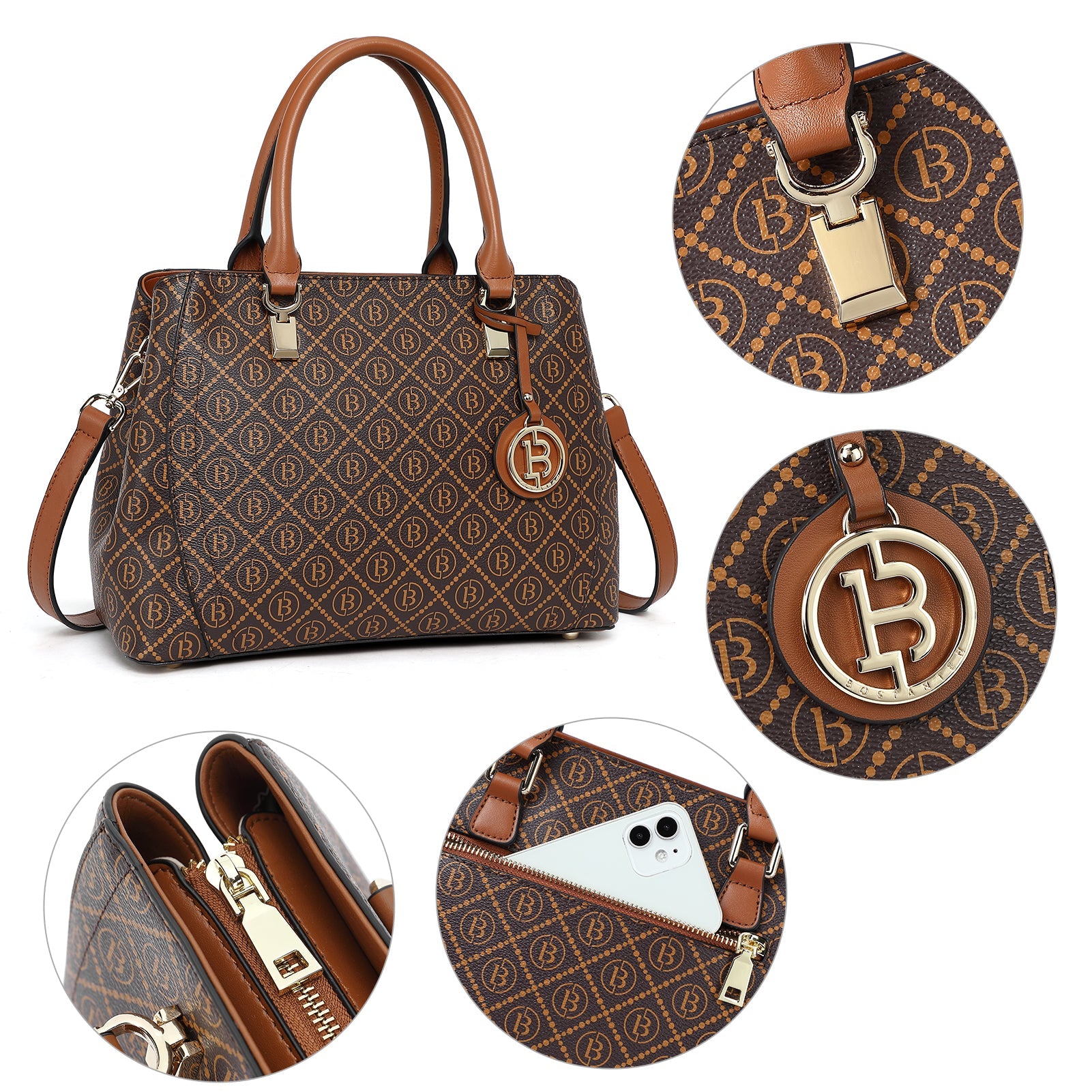 BOSTANTEN Women Leather Handbag Designer Top Handle Satchel Shoulder Bag Crossbody Purses