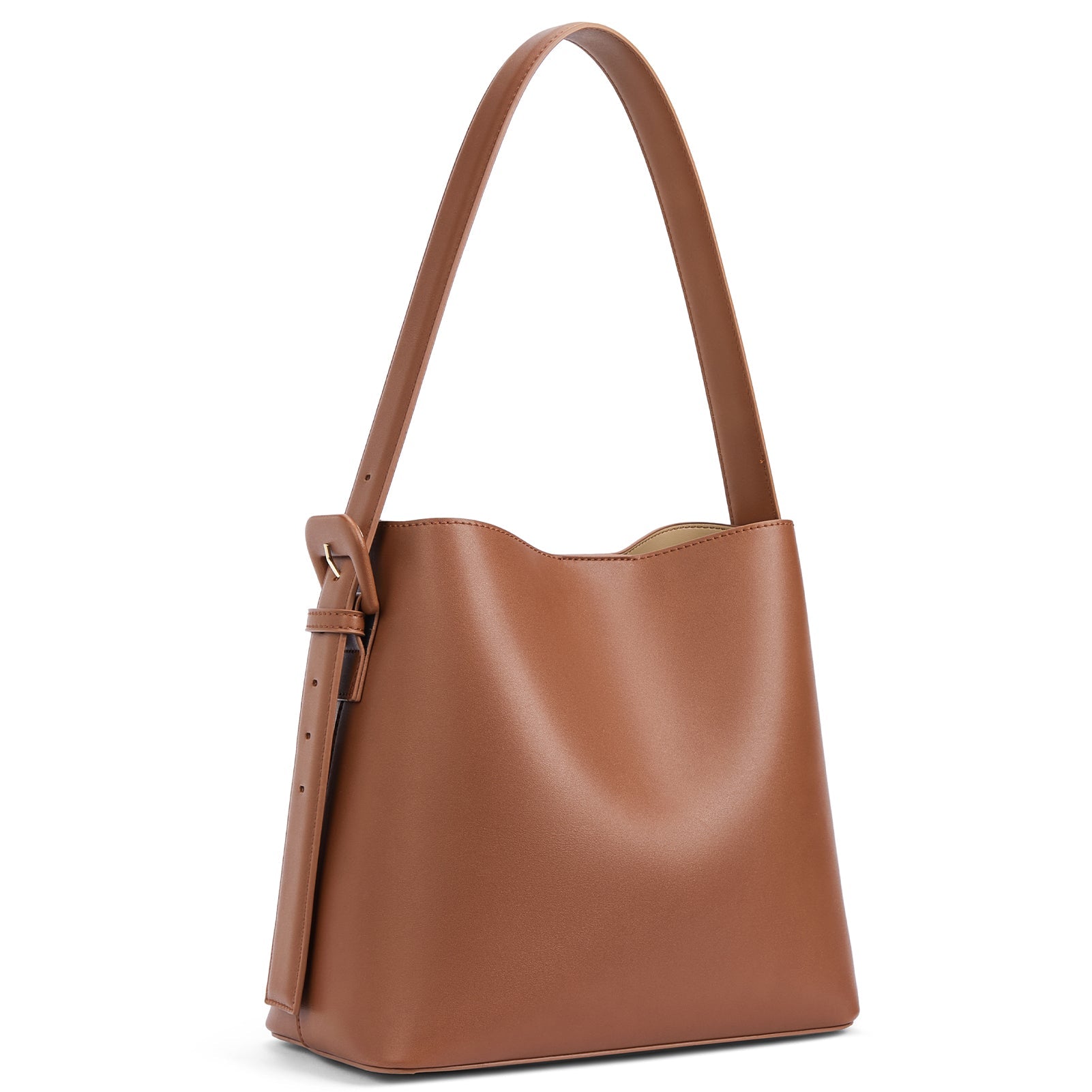Lotty Soft Leather Chic Bucket Bag — Brown