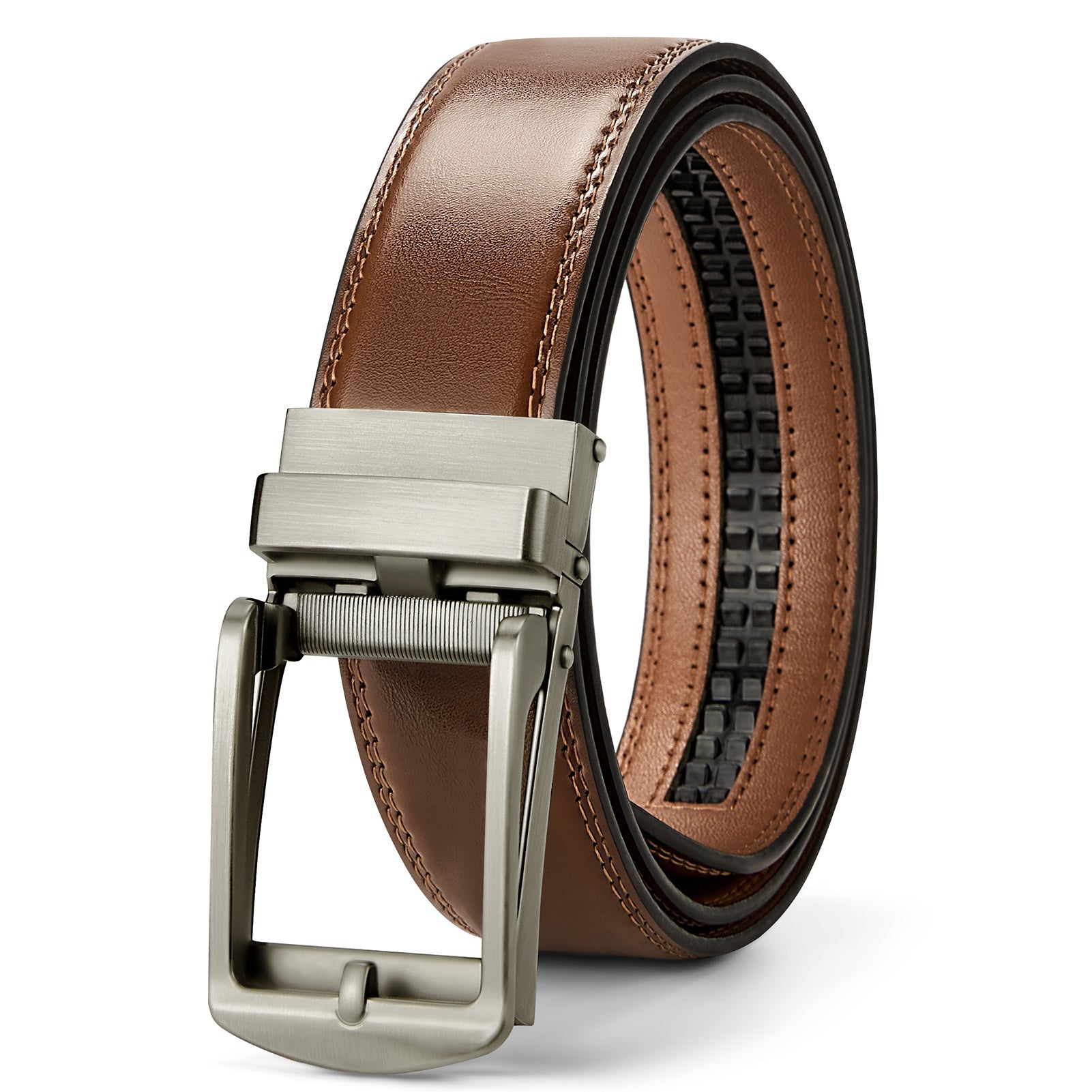 BOSTANTEN Ratchet Leather Belt For Men with Adjustable Buckle, Trim to Fit —Skeleton