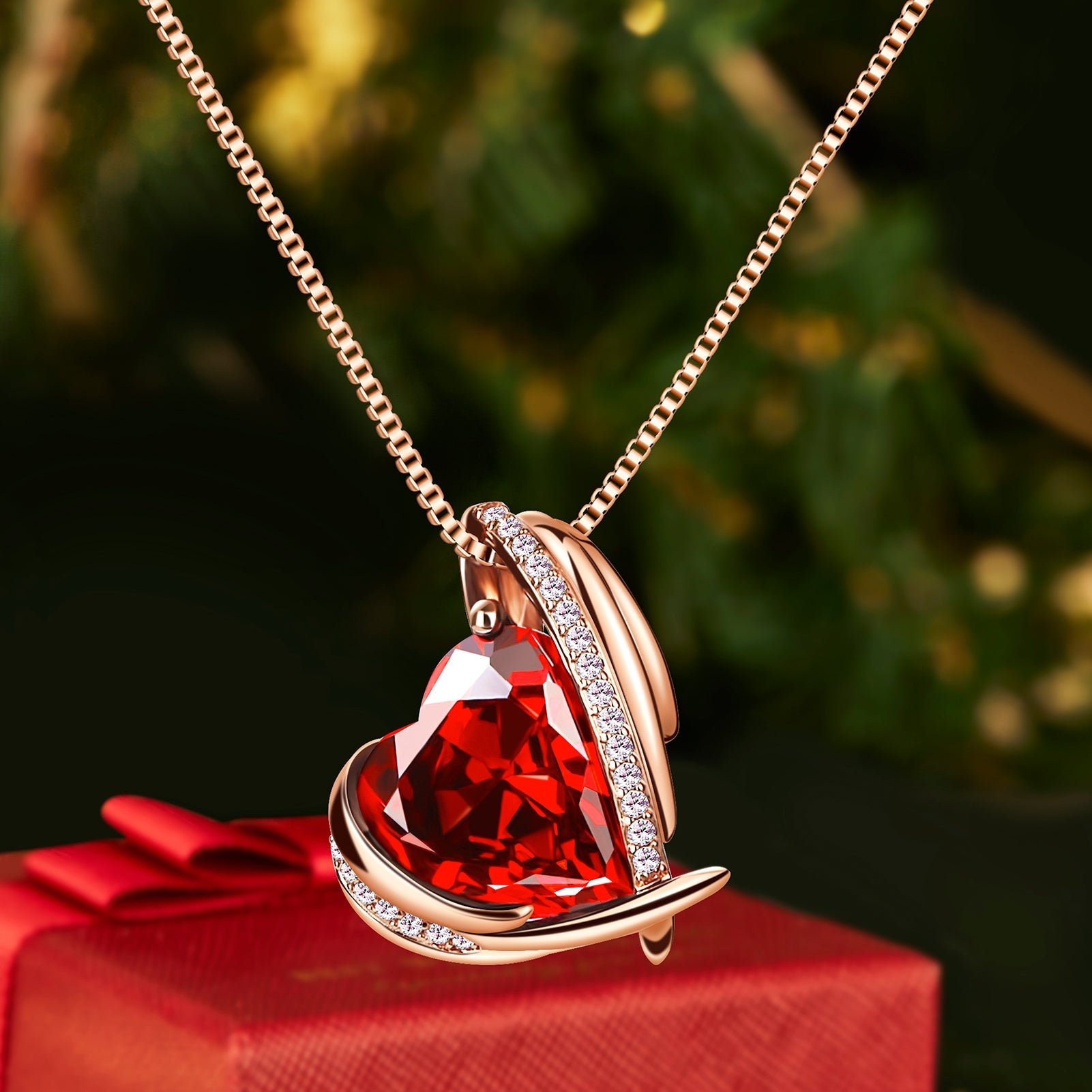 BOSTANTEN Rose Gold Plated Pendant Necklace with Birthstone Love Heart Crystal Jewelry Birthday Gifts for Women Mom Wife Girlfriend, 18"+2"