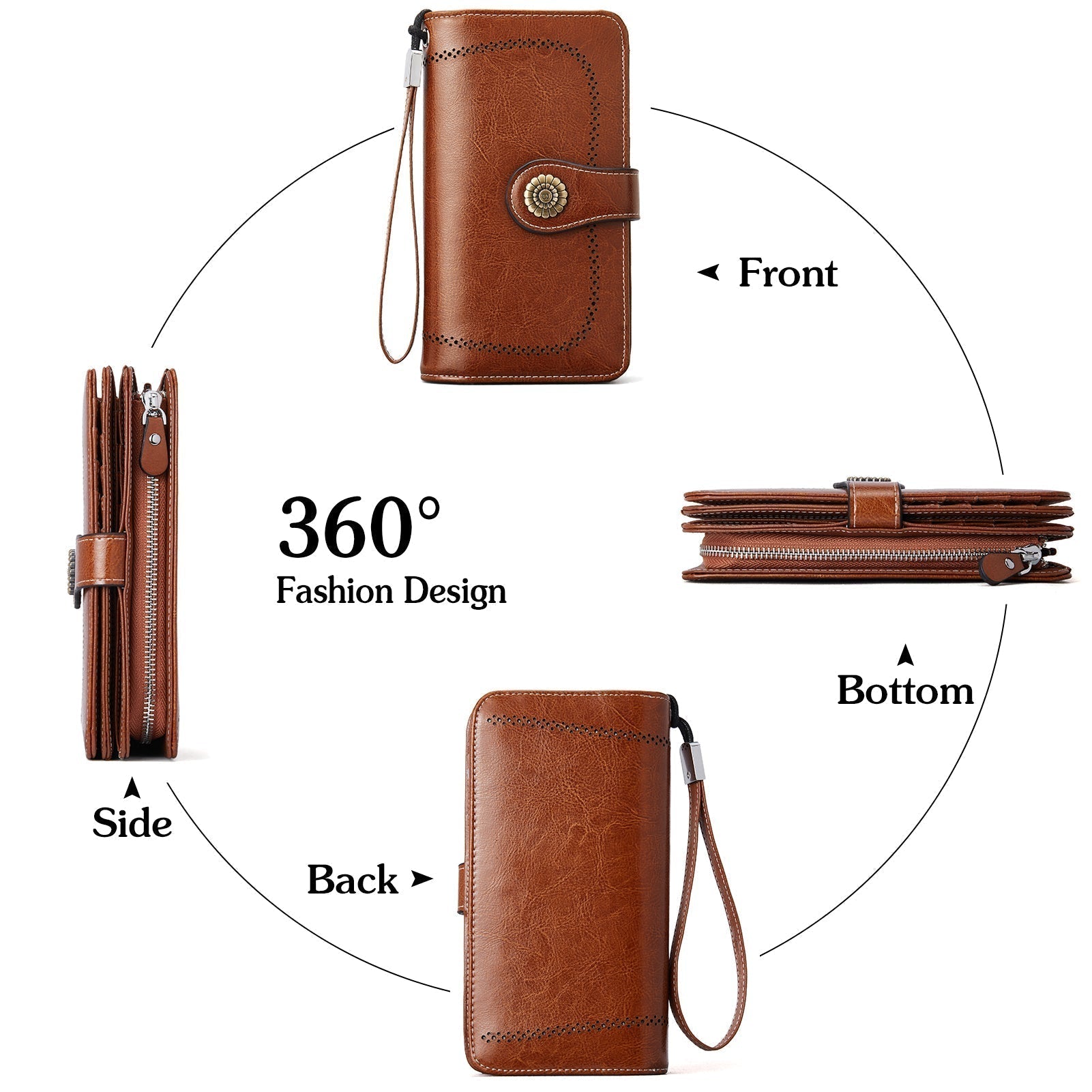 Lomy Leather Wallet For Women With Wristlet - Brown