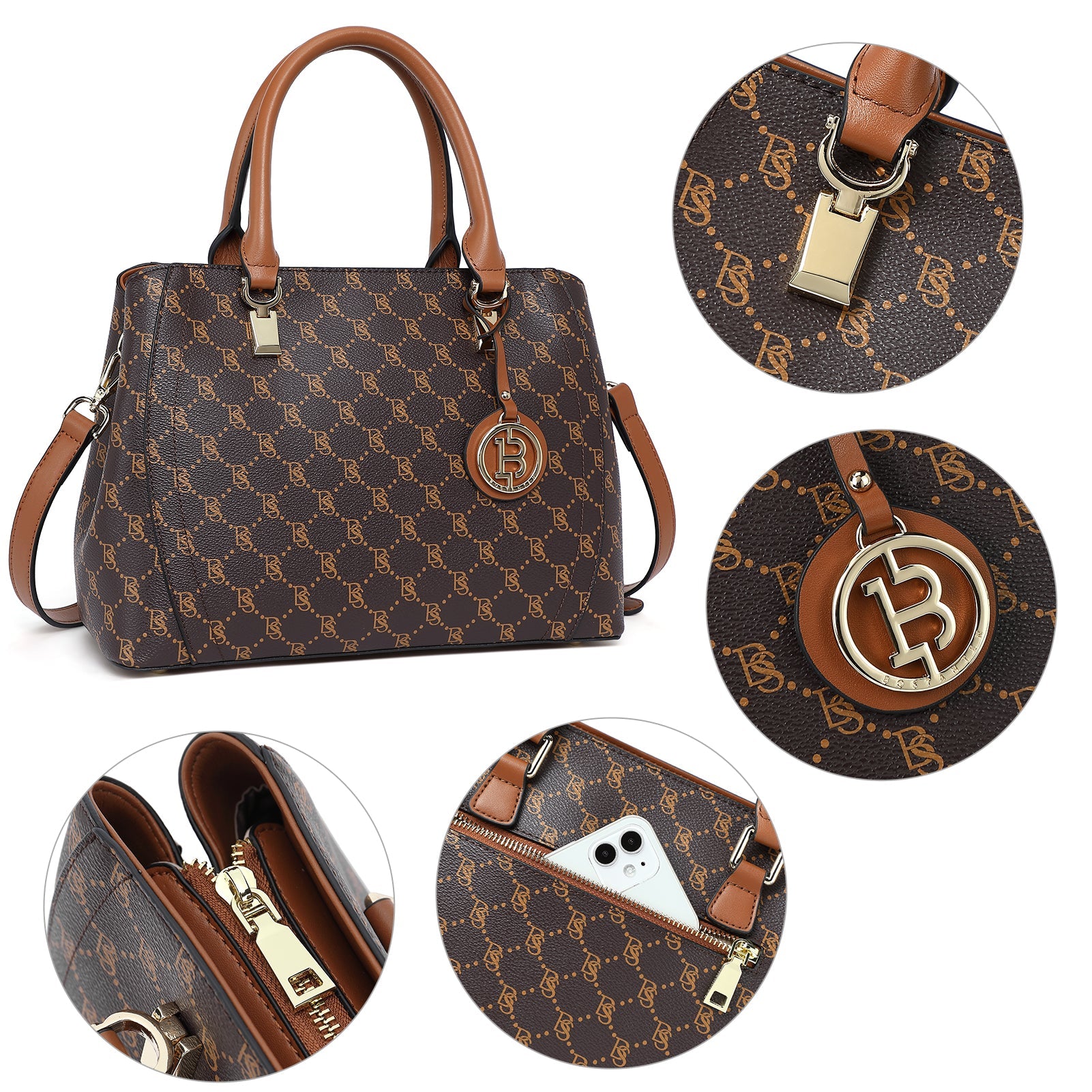 BOSTANTEN Women Leather Handbag Designer Top Handle Satchel Shoulder Bag Crossbody Purses