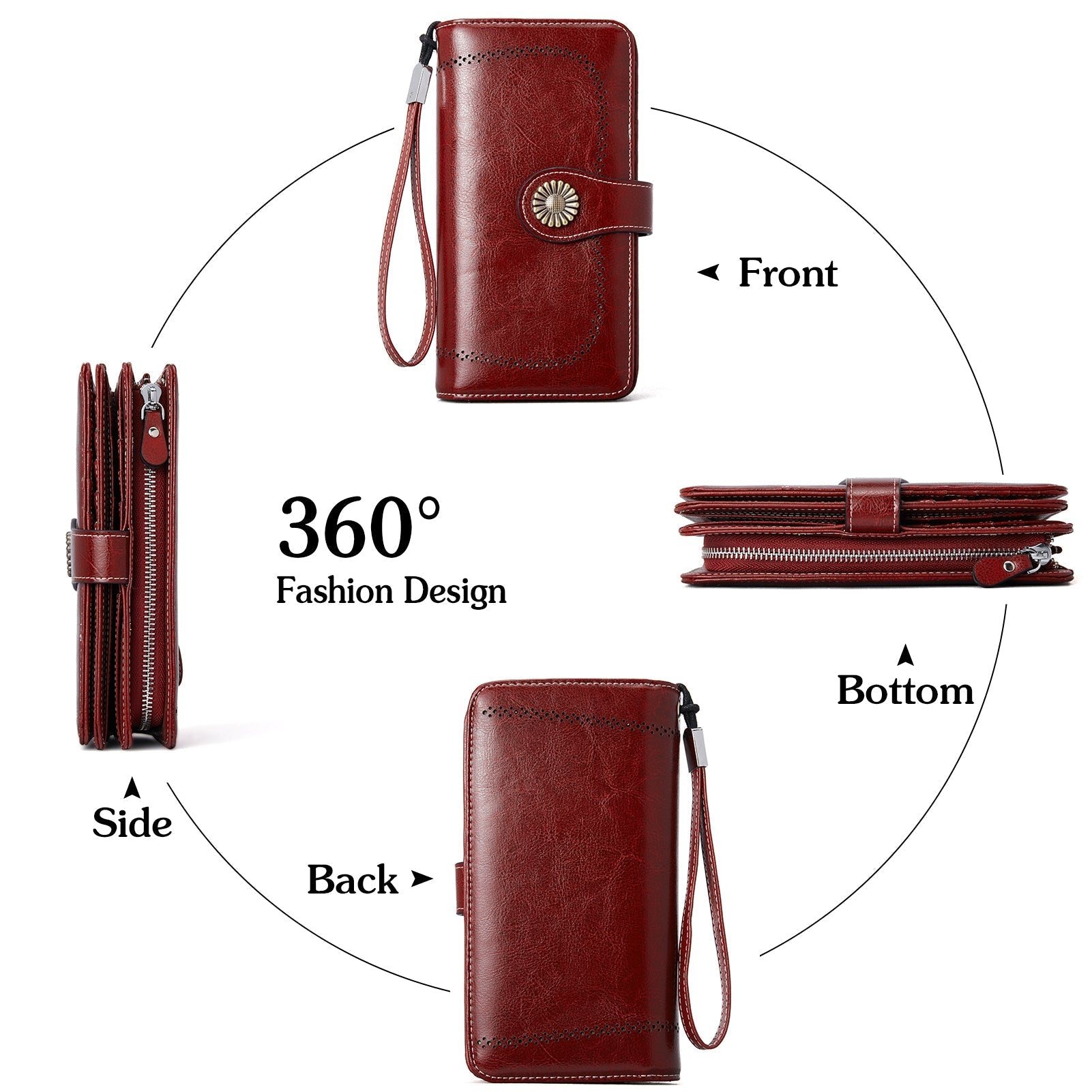 Lomy Leather Wallet For Women With Wristlet - Red
