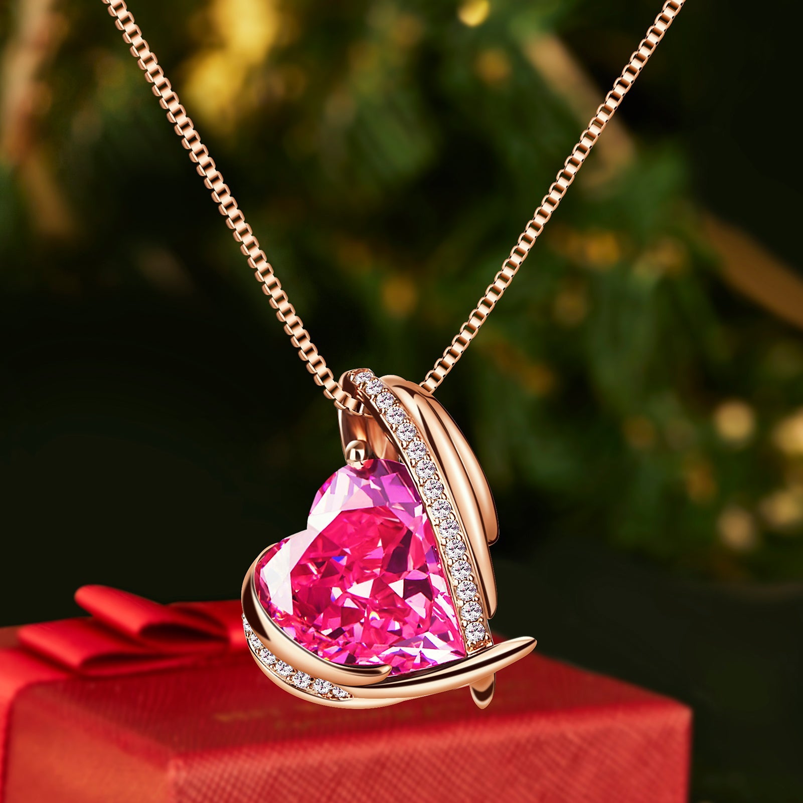 BOSTANTEN Rose Gold Plated Pendant Necklace with Birthstone Love Heart Crystal Jewelry Birthday Gifts for Women Mom Wife Girlfriend, 18"+2"