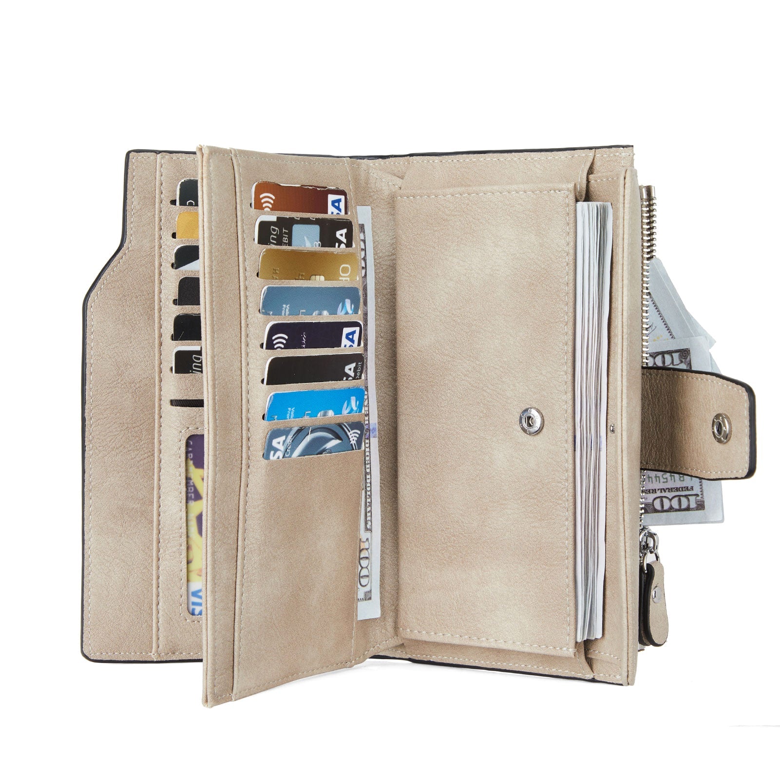 BOSTANTEN Womens Wallet Leather Wallets Large Capacity Cash Cluth Purses Coffee Rough Grain