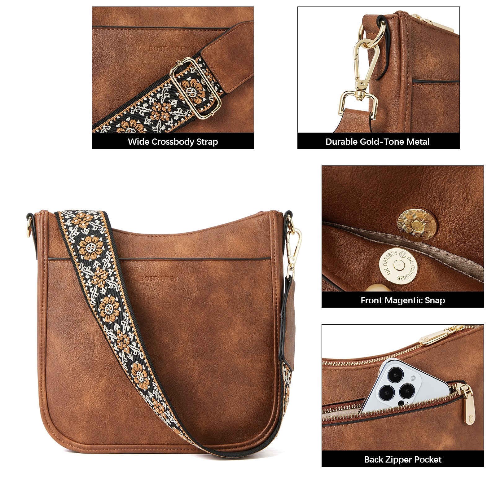 Lotty Floral Embroidered Leather Tote with Shoulder Strap