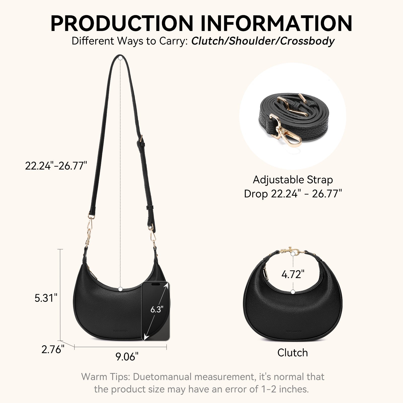 KWELI Crescent Clutch Handbag — Removable Shoulder Strap