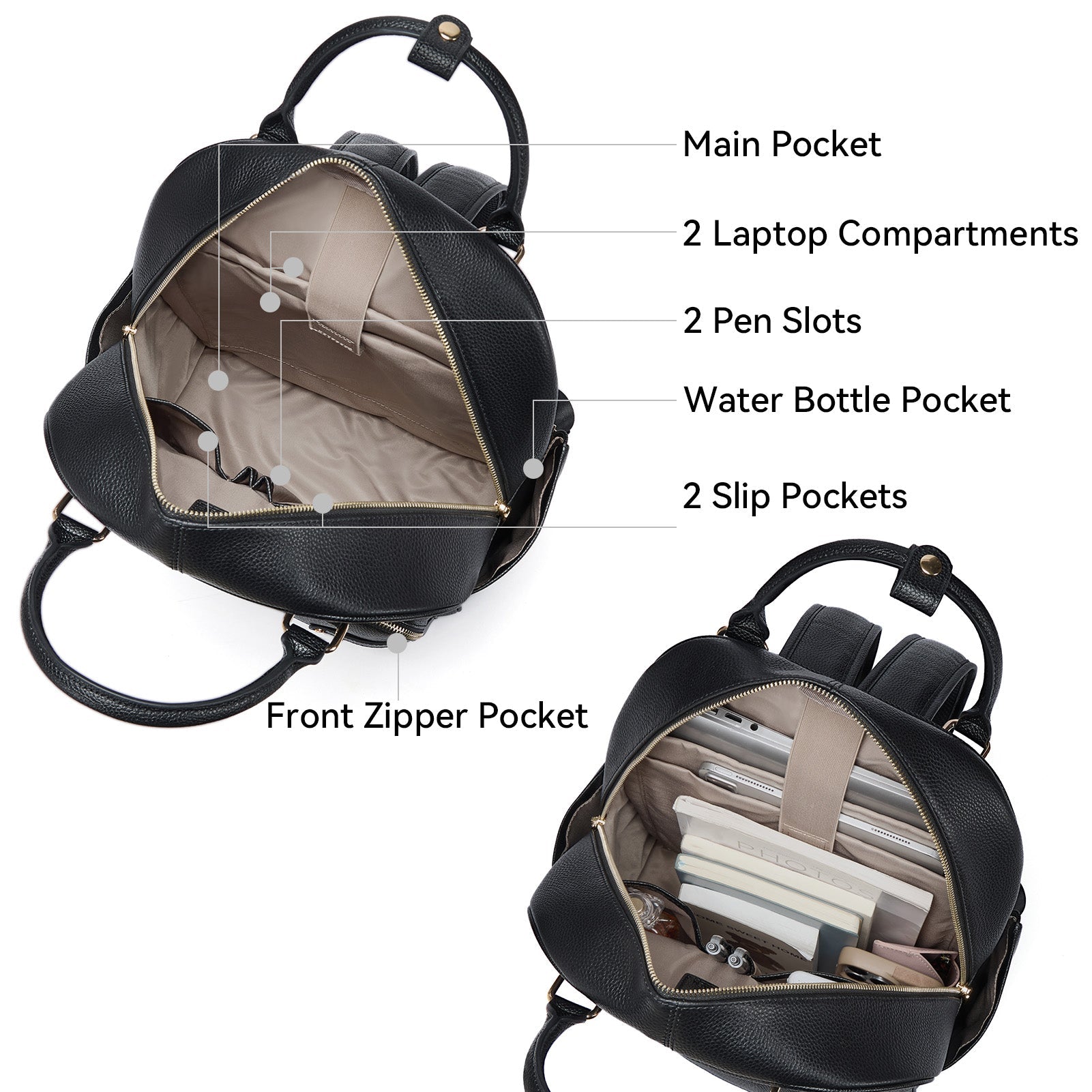 Smart Genuine Leather Laptop Backpack — Expandable Bottle Pocket