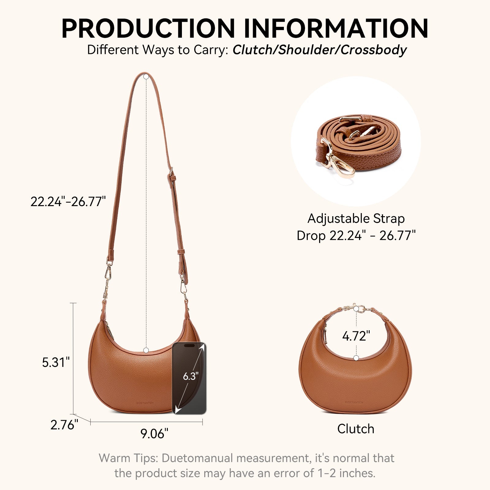KWELI Crescent Clutch Handbag — Removable Shoulder Strap