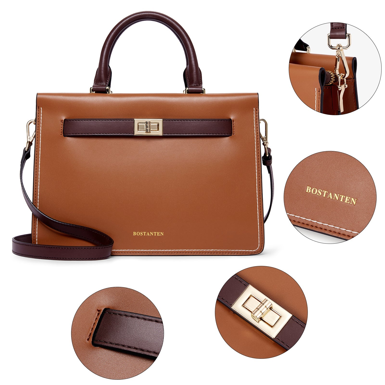 BOSTANTEN Leather Handbag for Women Top Handle Designer Fashion Shoulder Bag Purse