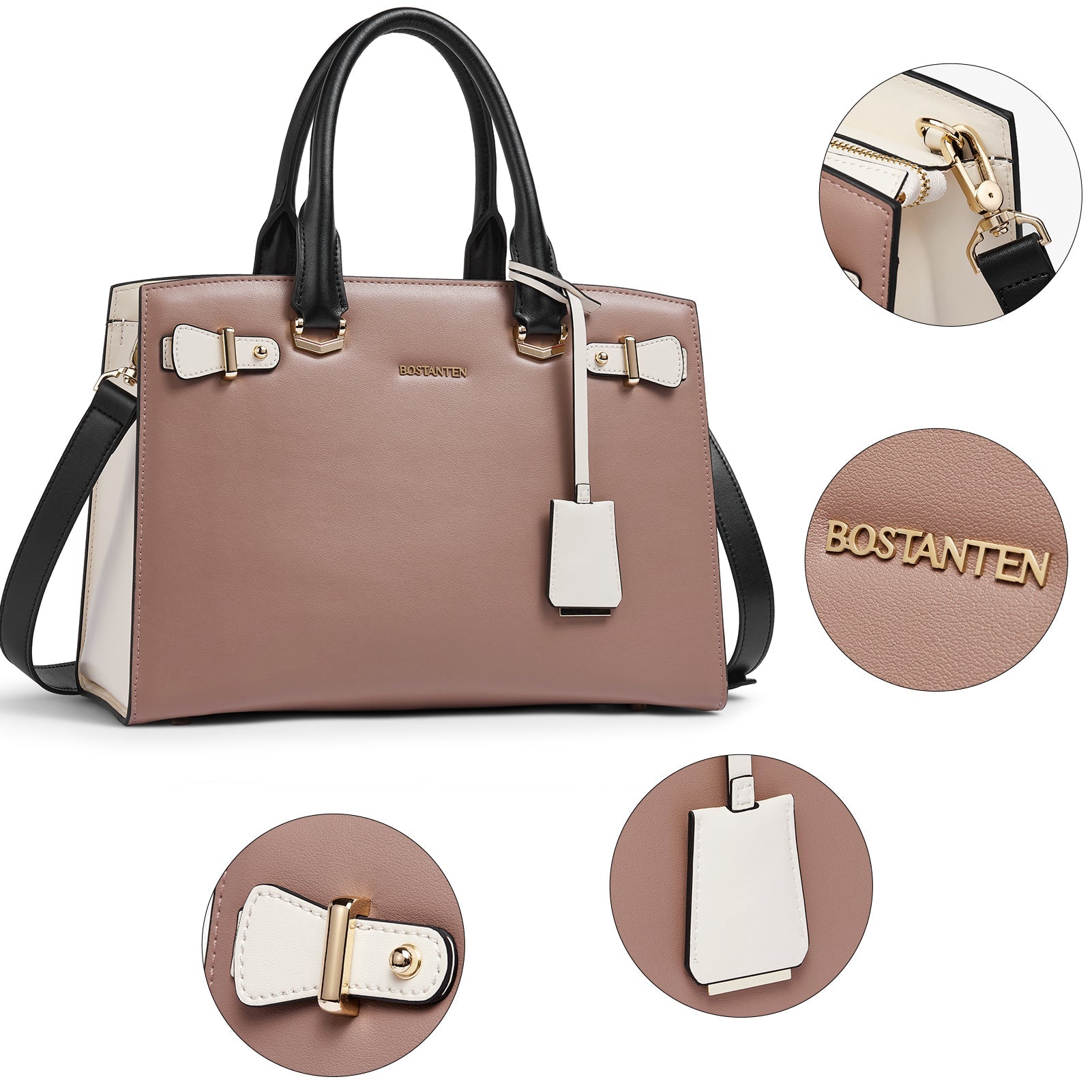 Genuine Leather Satchel Crossbody - Pink
