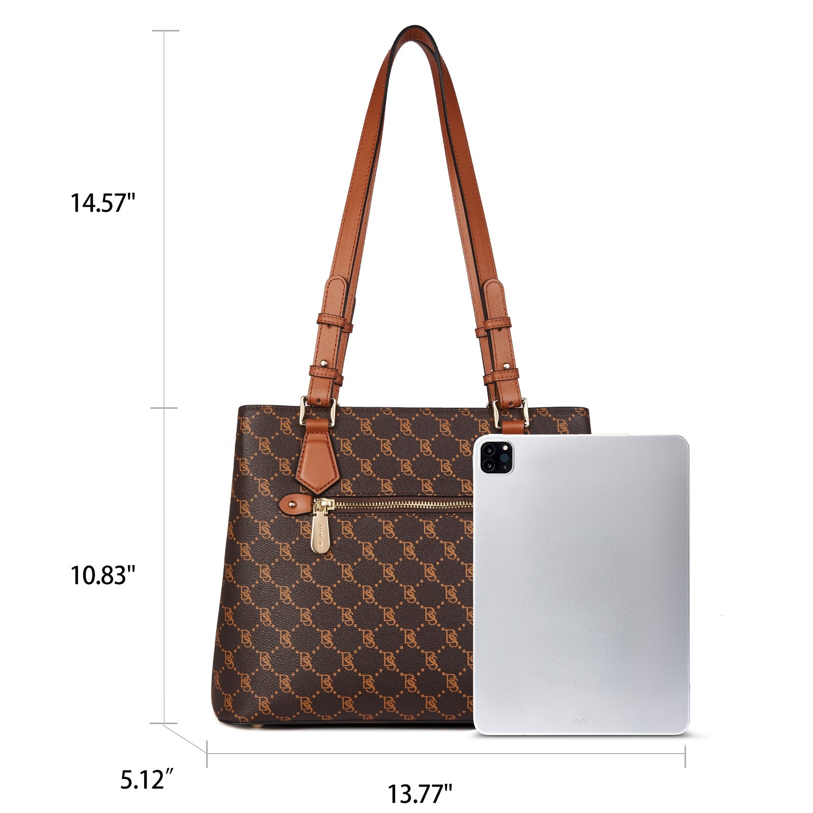 Nevin Structured Leather Shoulder Tote Bag - Front Zipper Pocket