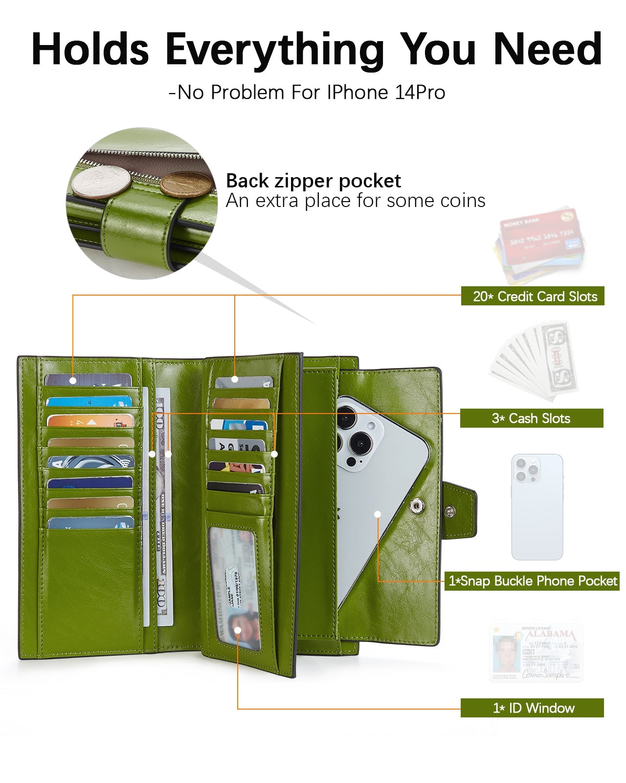 BOSTANTEN Womens Leather Wallets RFID Blocking Large Capacity Trifold Card Holder Ladies Phone Clutch