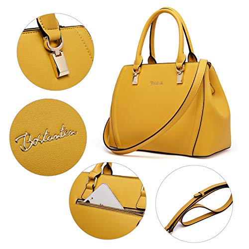 Designer 11'' Leather Satchel With Crossbody Strap-Yellow & Pink
