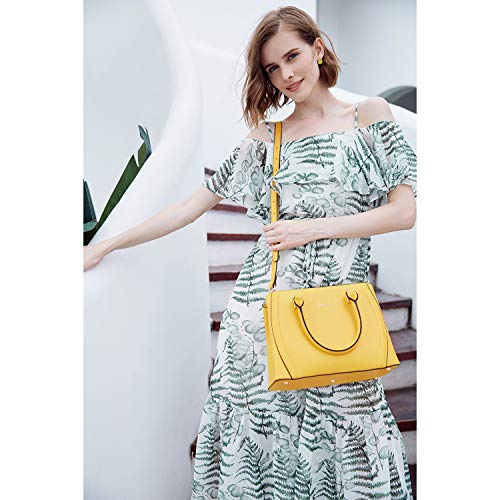 Designer 11'' Leather Satchel With Crossbody Strap-Yellow & Pink